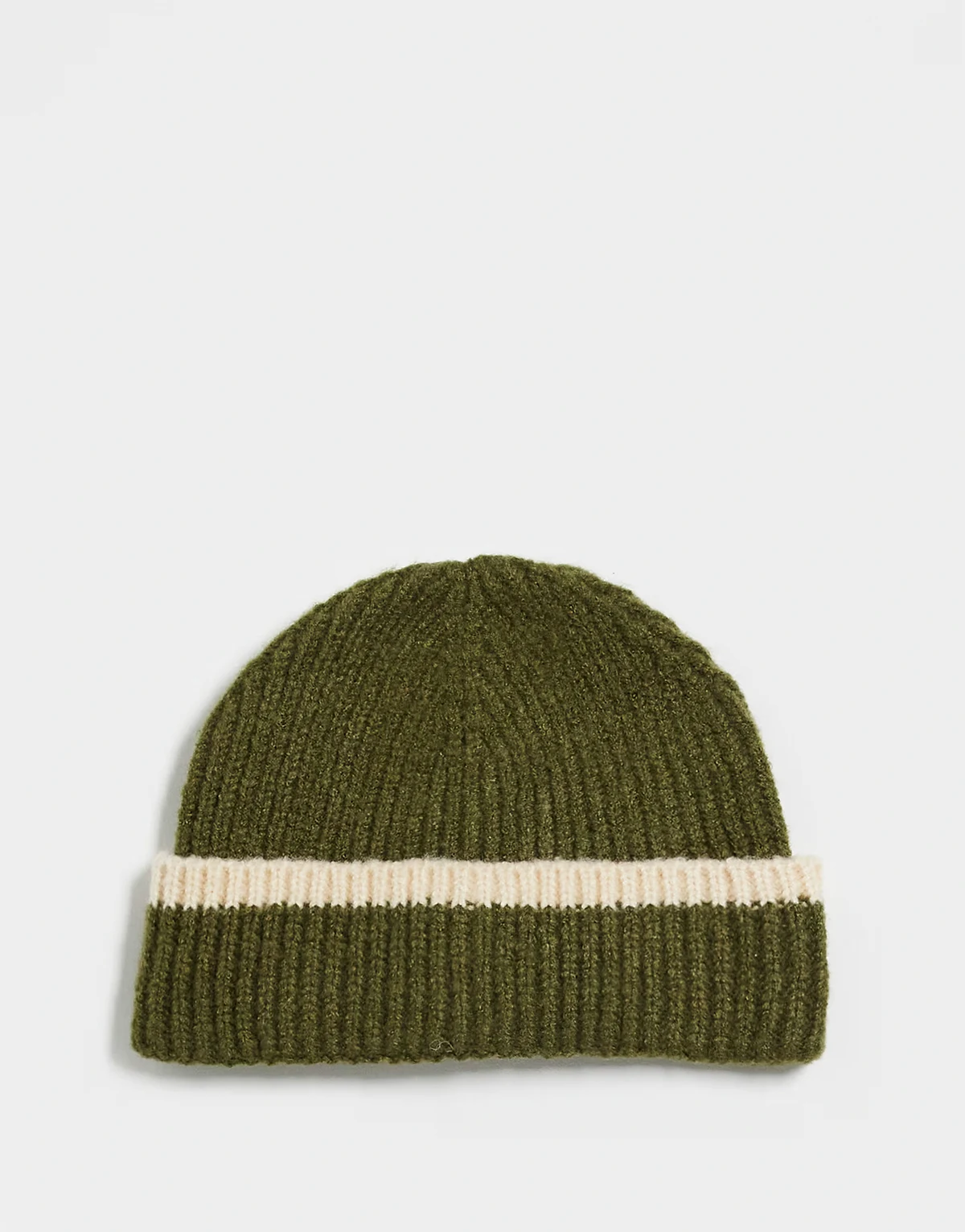 knitted tipped beanie in khaki green