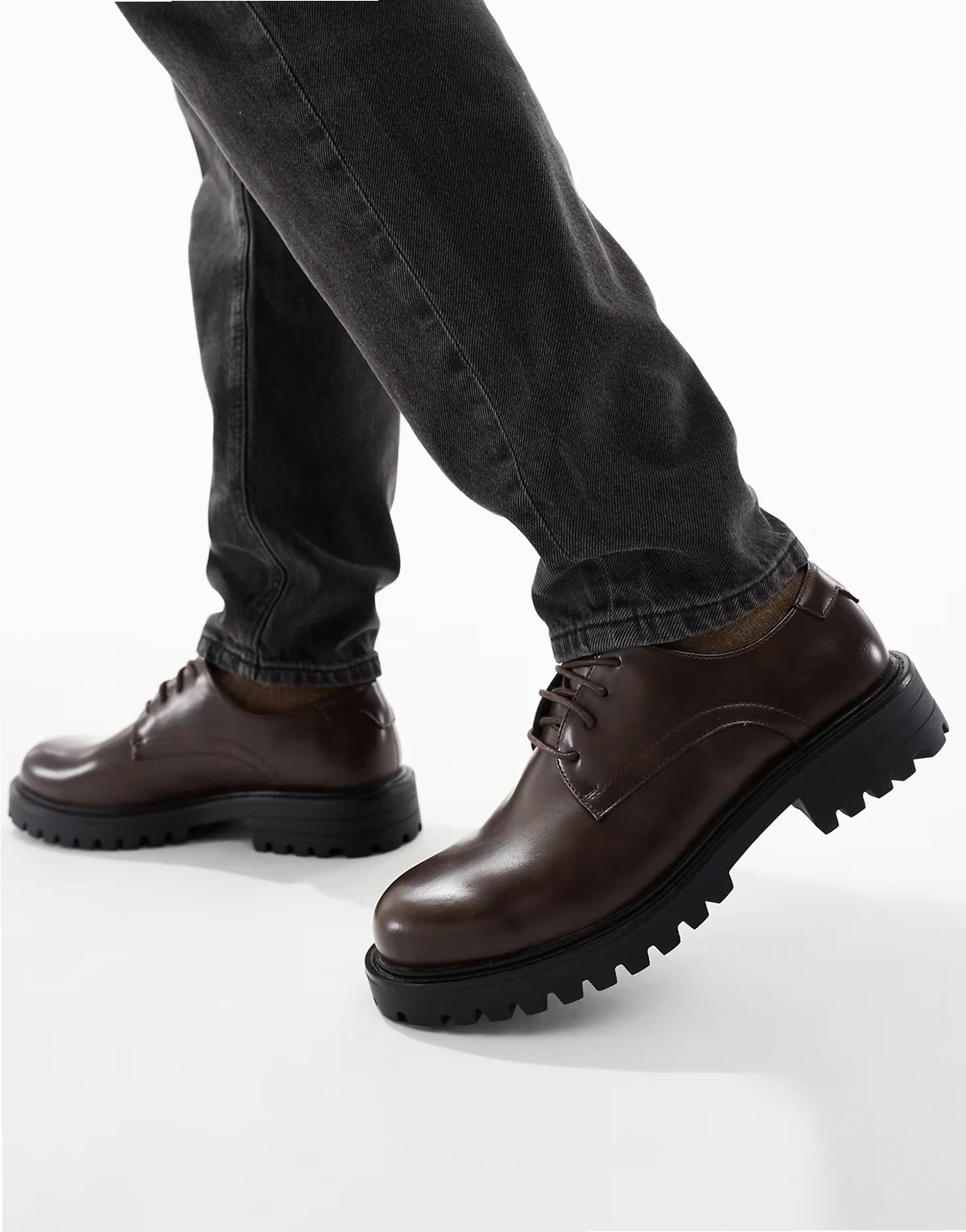 Calvin chunky lace up derby shoes in brown