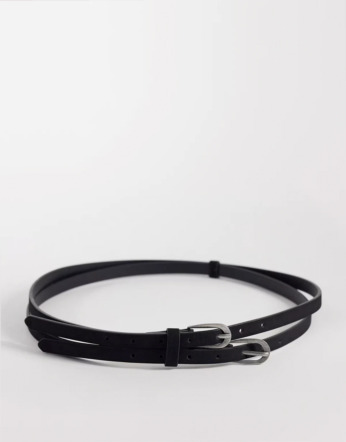 faux suede double strap skinny belt in black
