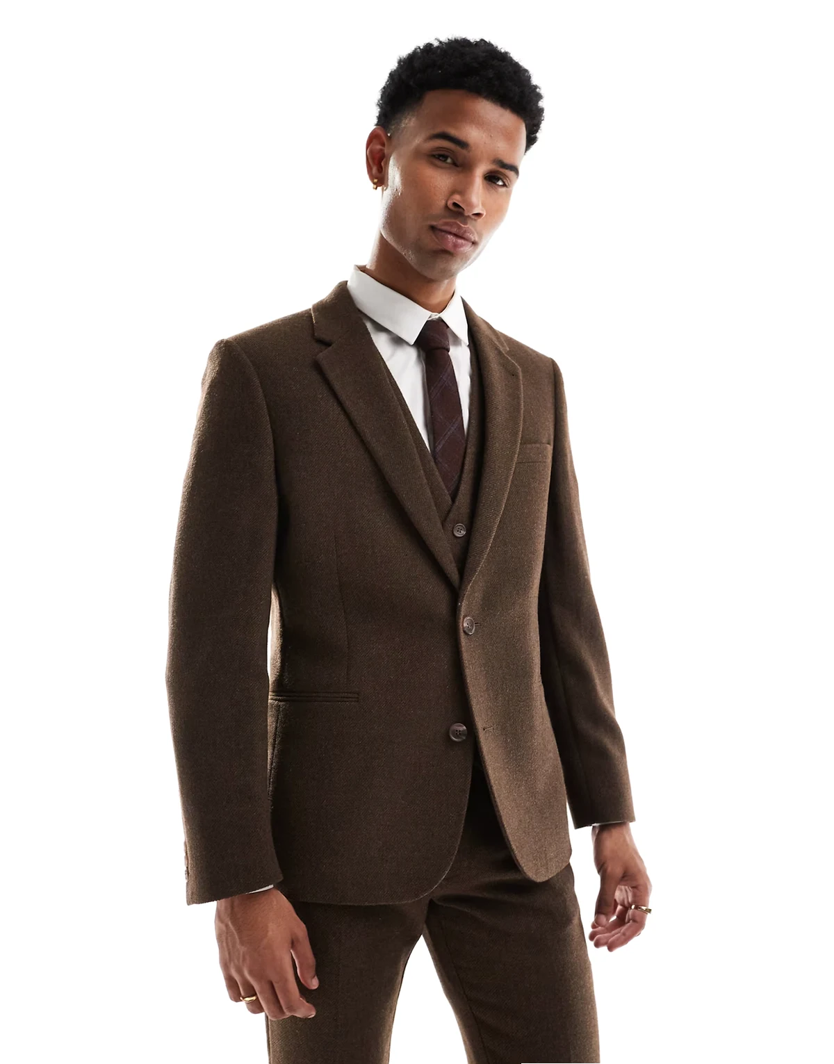skinny suit jacket with wool in brown twill