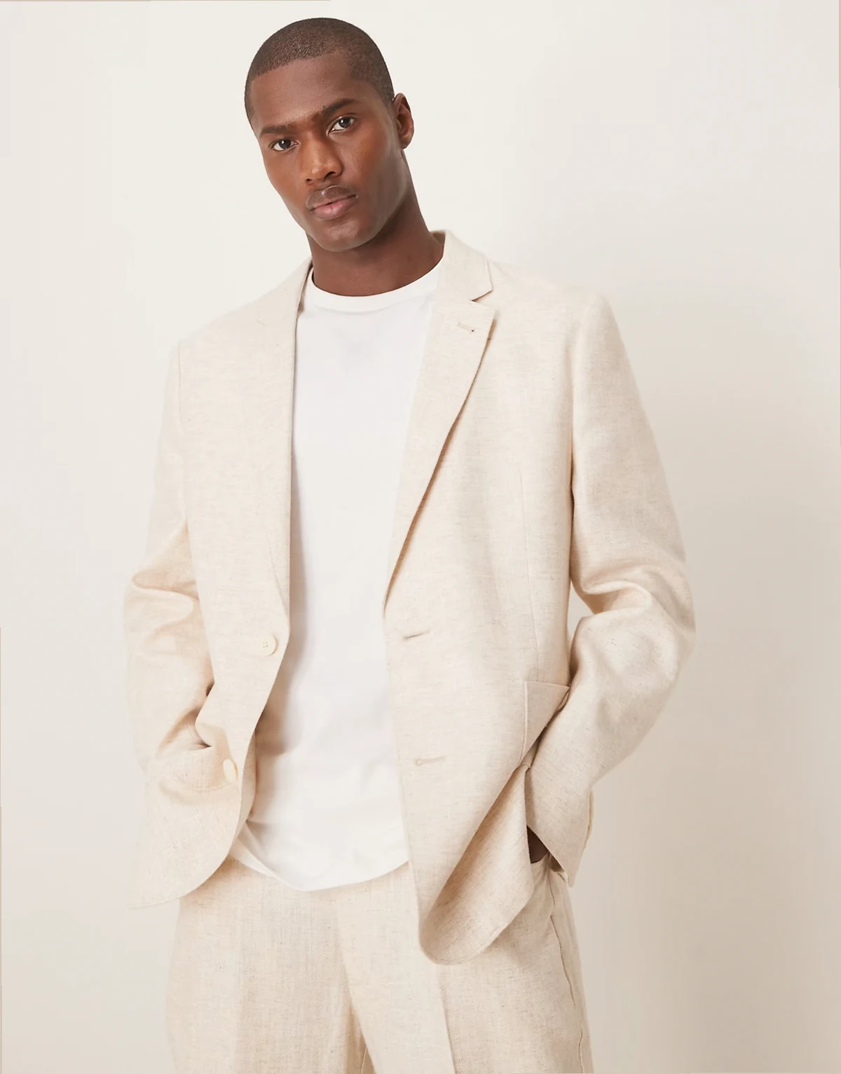 linen cotton blend regular suit jacket in stone twill
