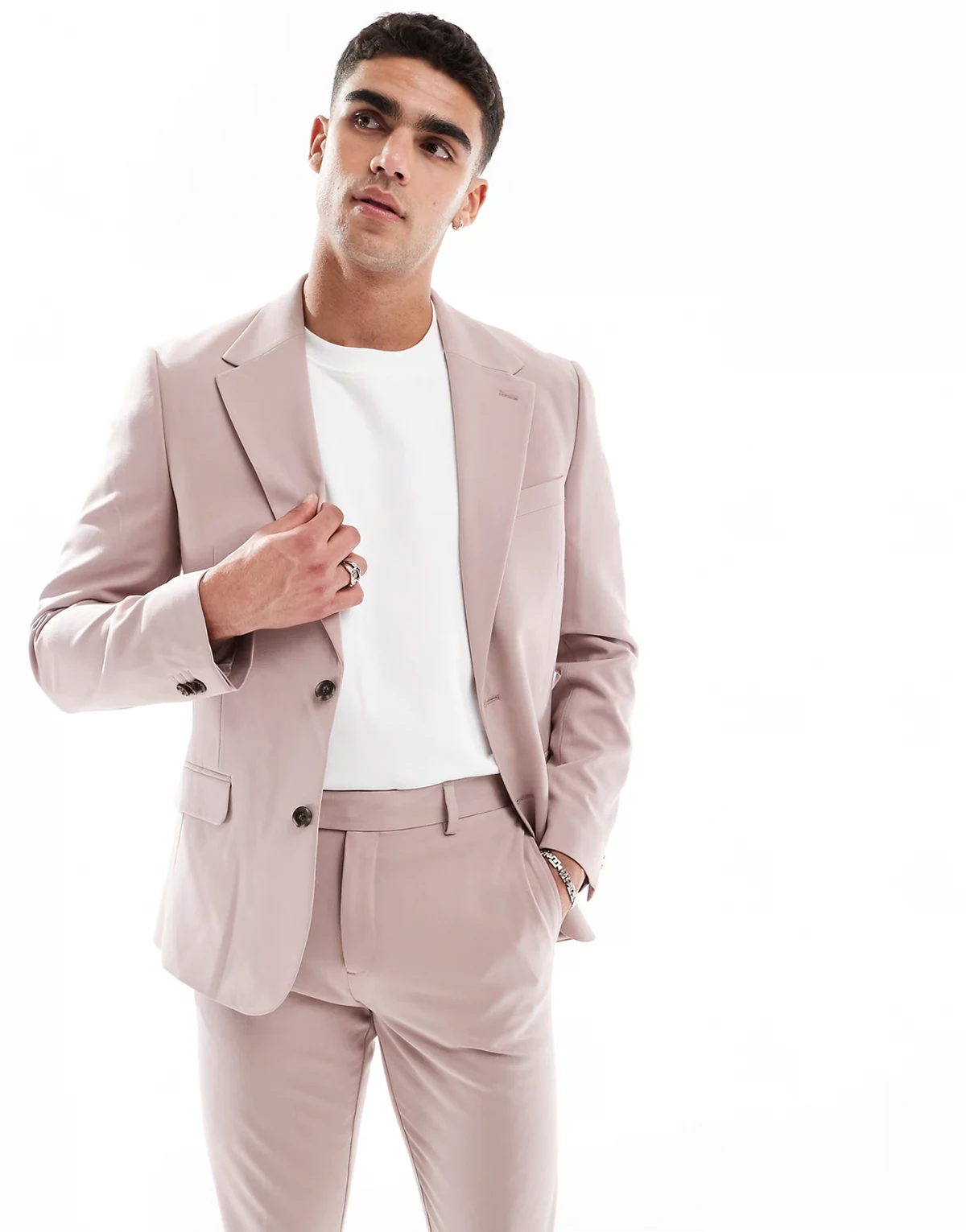 four way stretch skinny suit jacket in light brown