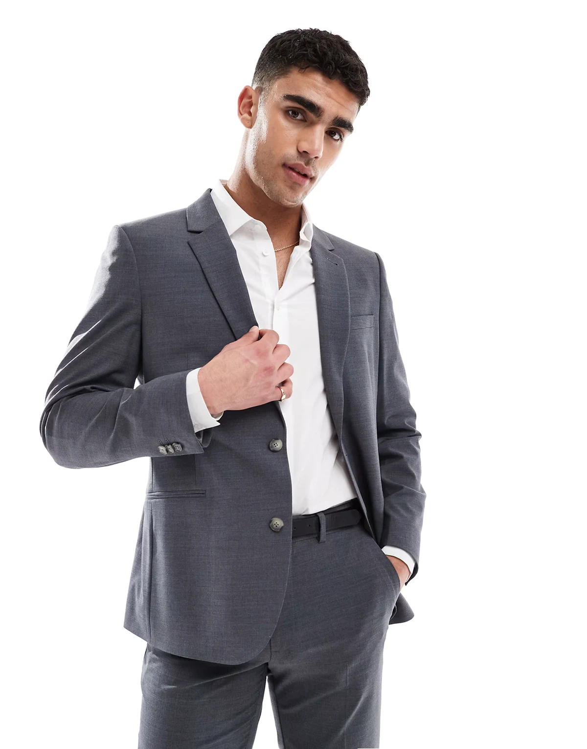 washable lightweight worsted wool mix slim suit jacket in charcoal