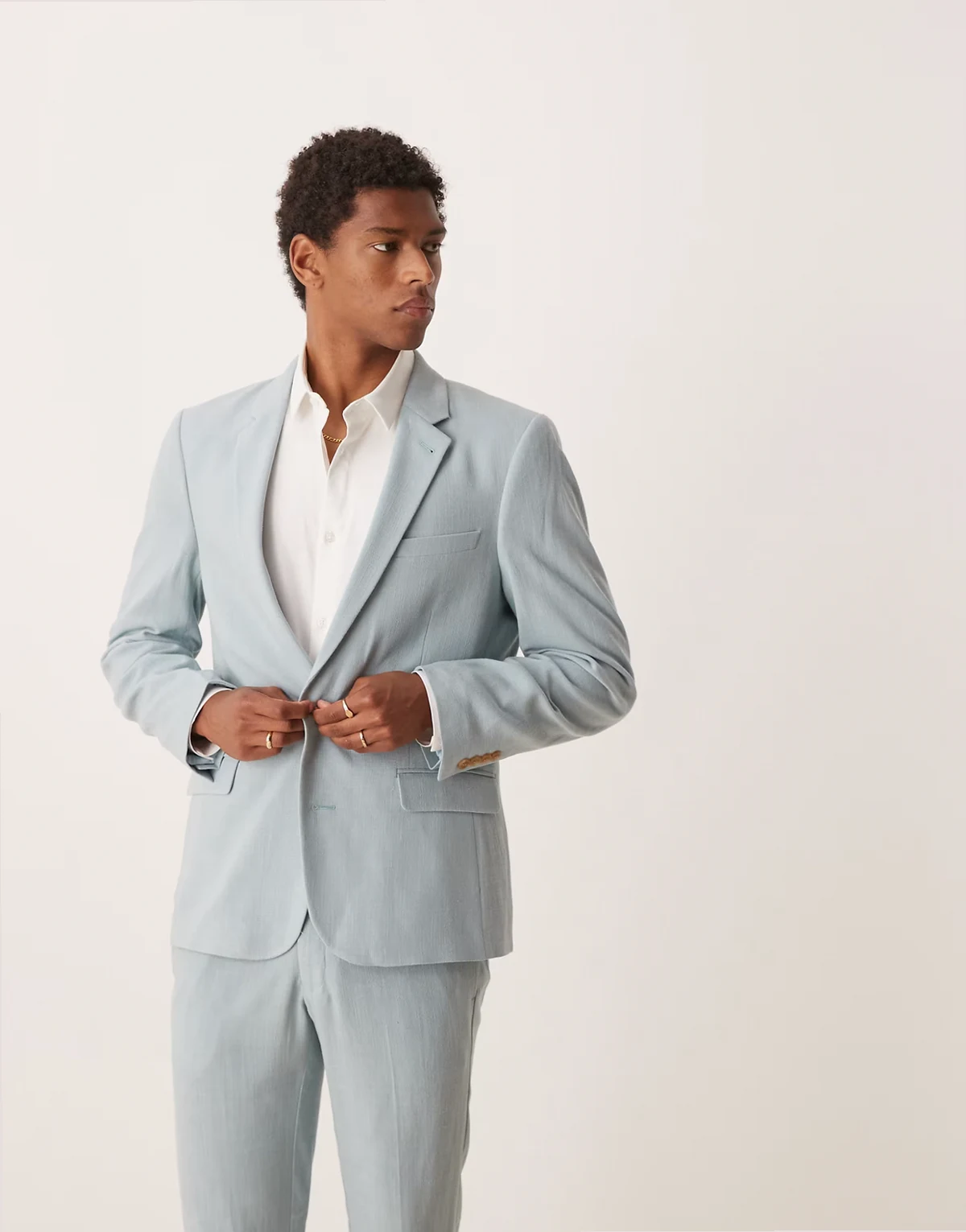skinny suit jacket with linen in light blue microtexture