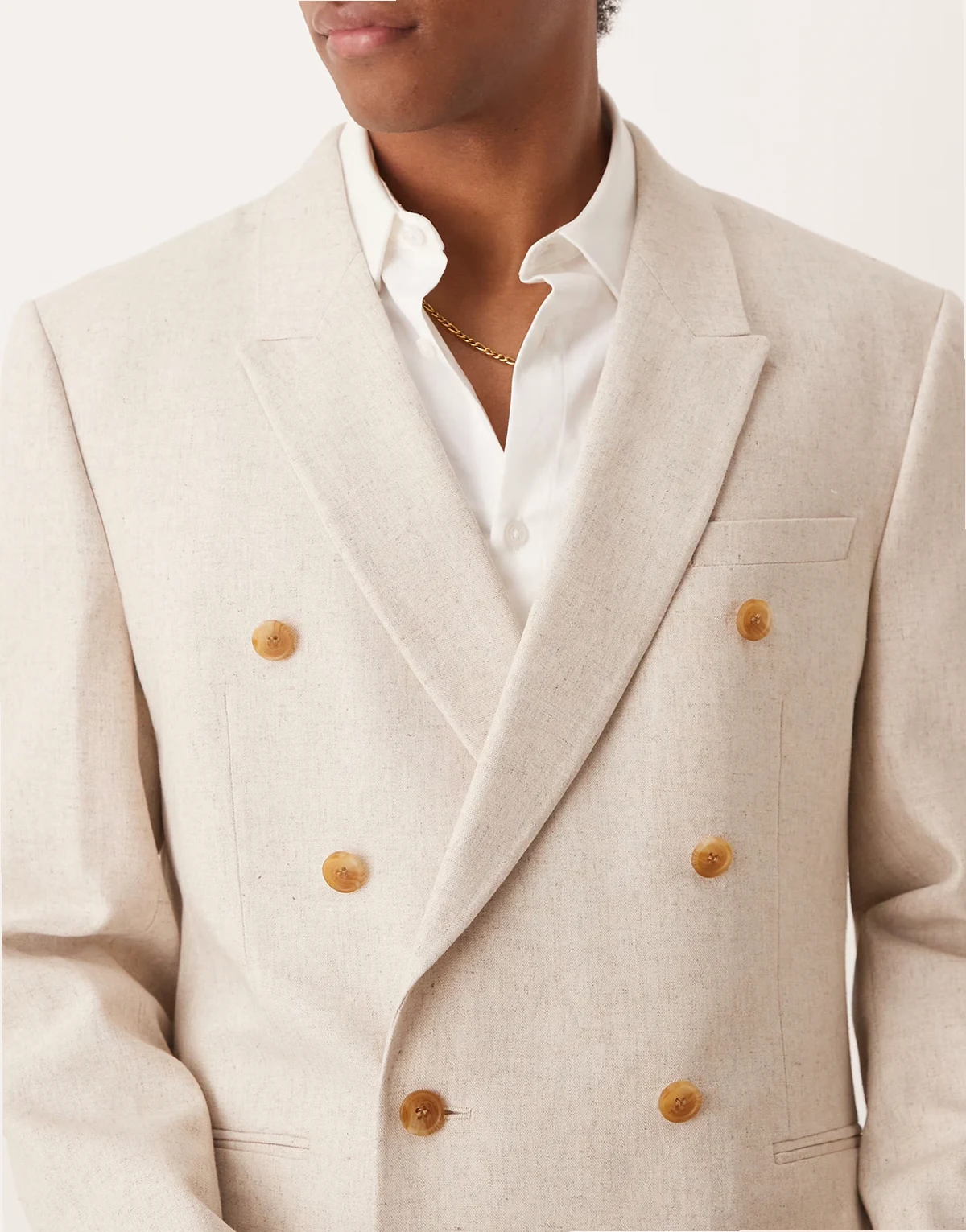 double breasted regular linen blend suit jacket in natural beige