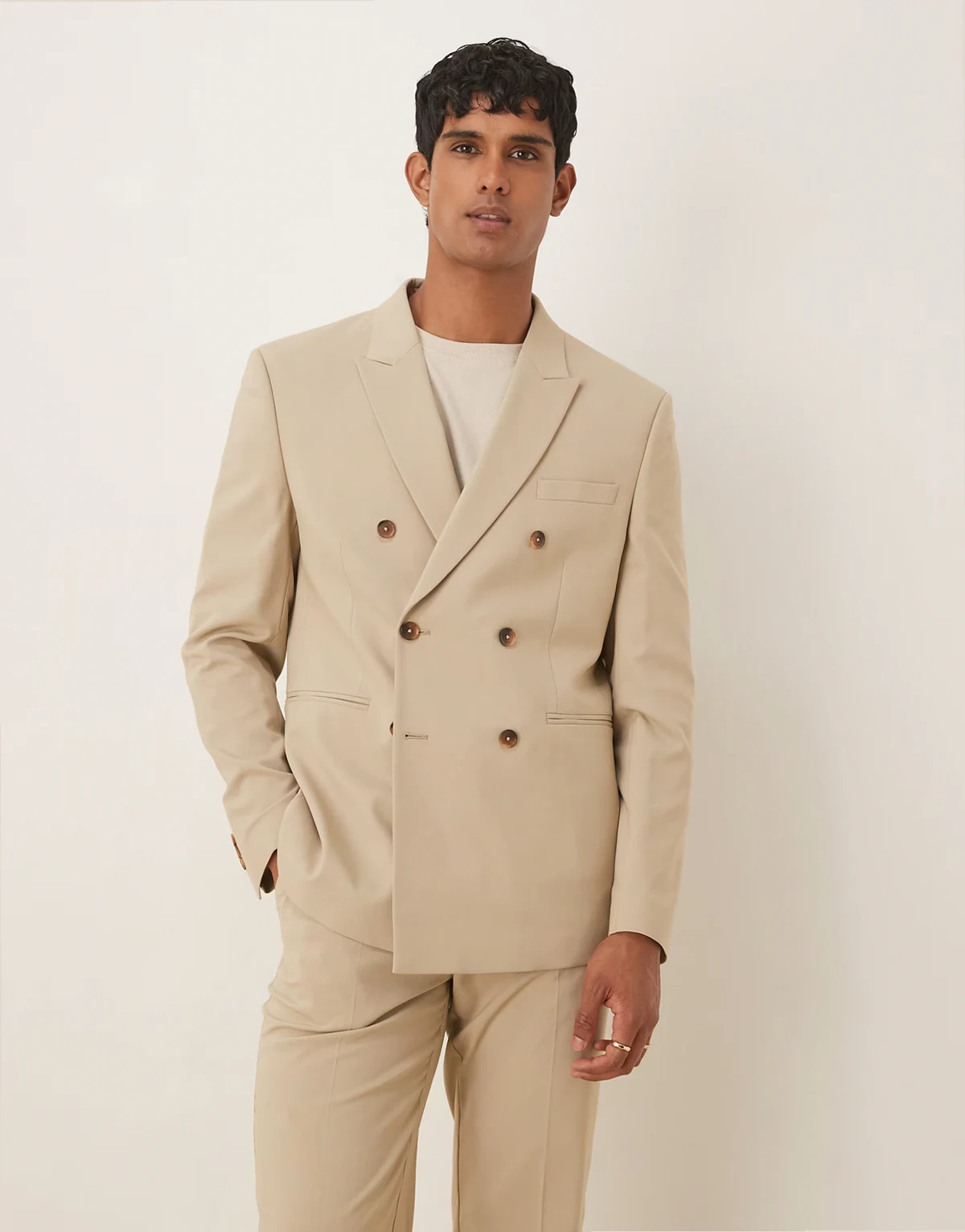 double breasted regular suit jacket in stone