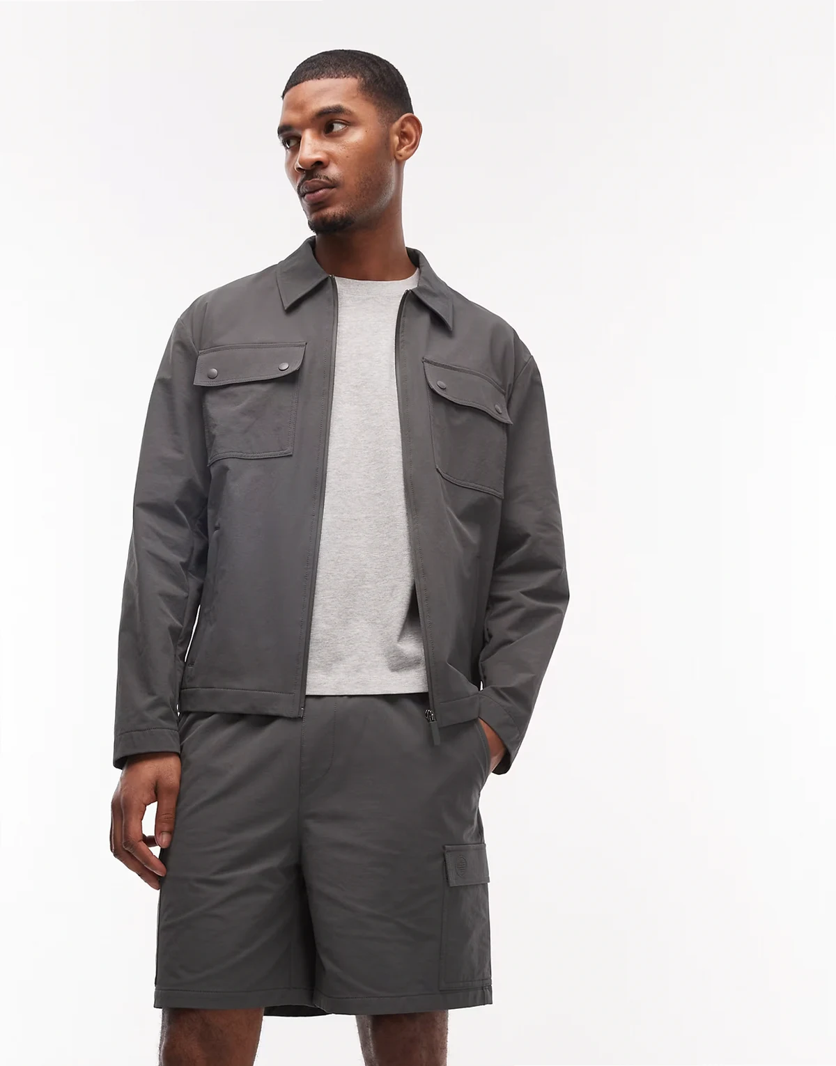 motionMAX™ four way stretch shorter length cargo shorts in charcoal - part of a set
