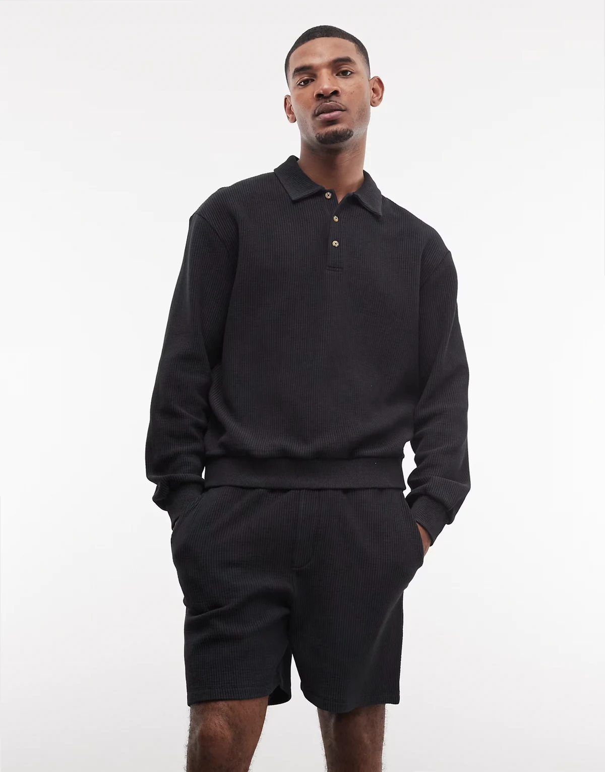 oversized ribbed jersey shorts in washed black - part of a set
