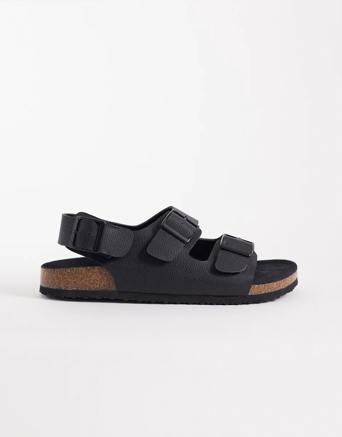 – Sandalen in Schwarz mit drei Riemen und Schnallen