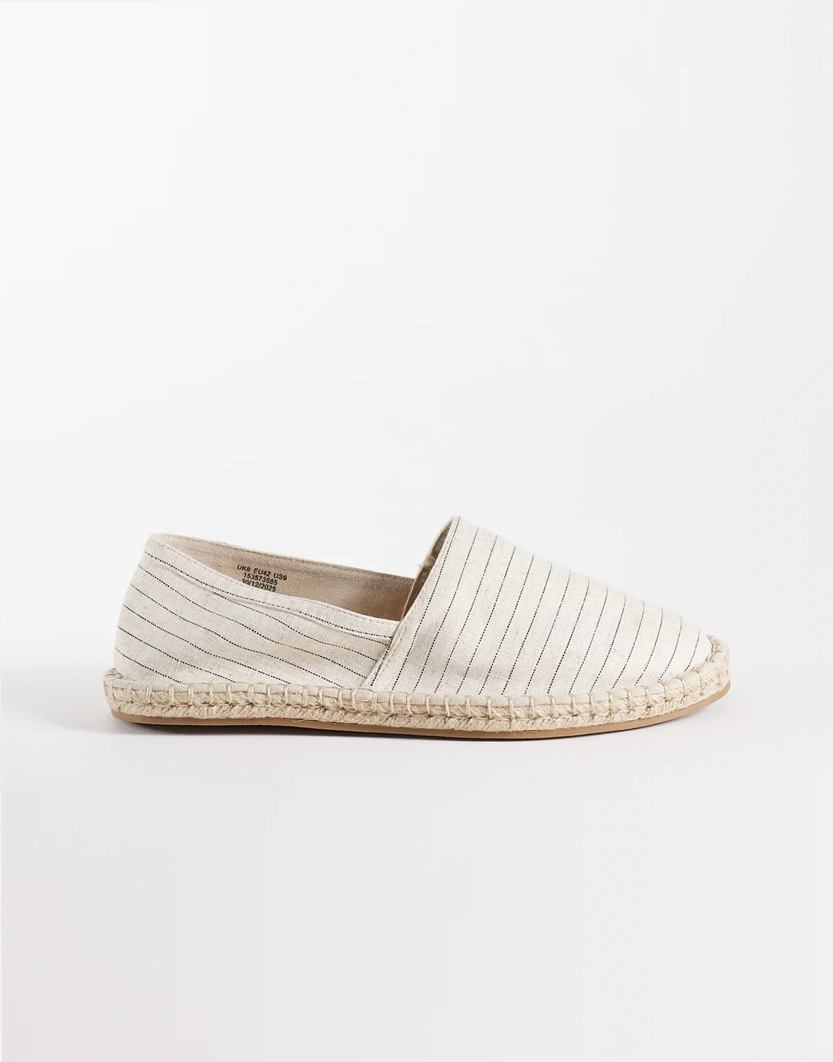 – Espadrilles aus naturfarbenem und schwarz gestreiftem Leinen