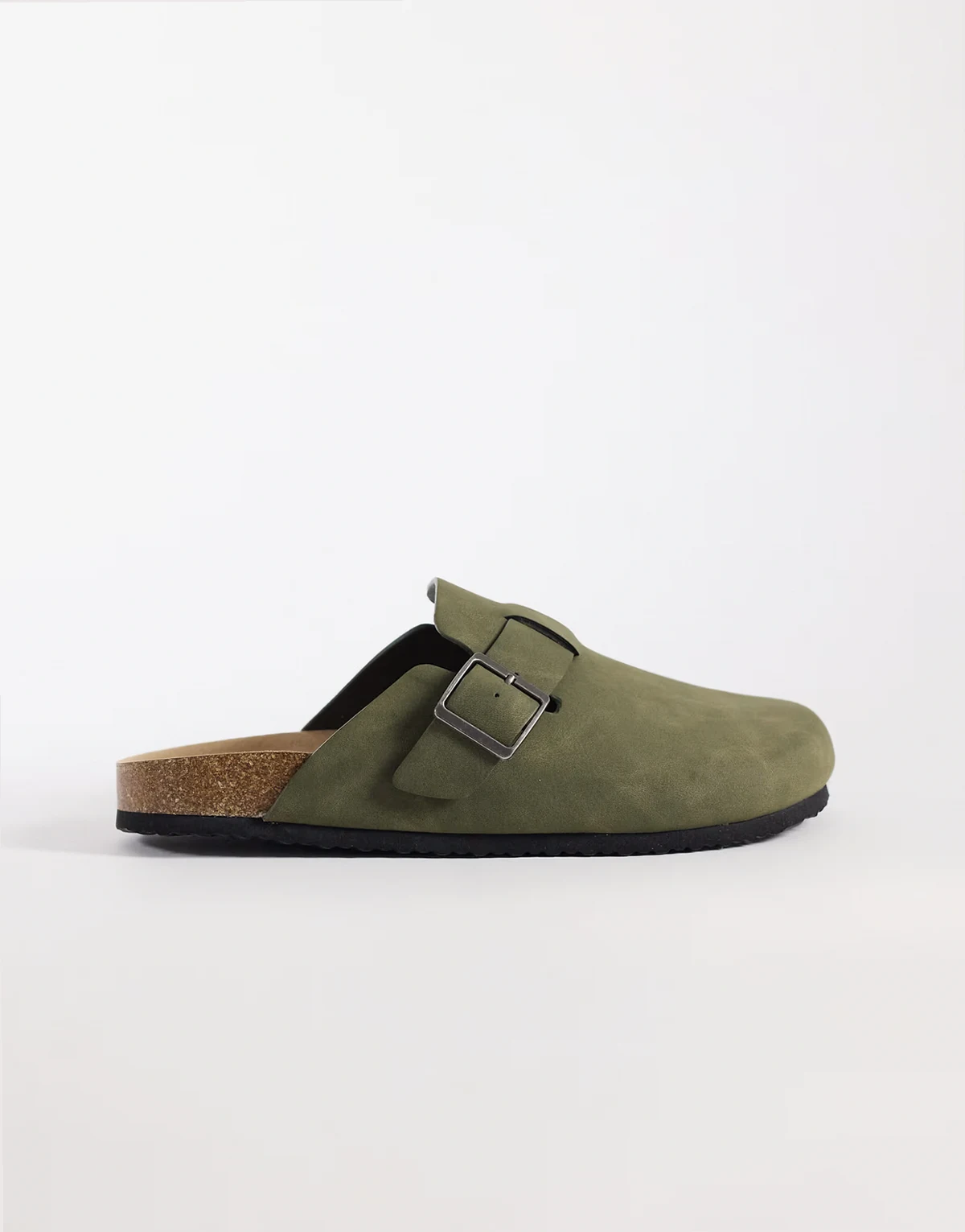 – Mules-Sandalen in Khaki mit Korksohle