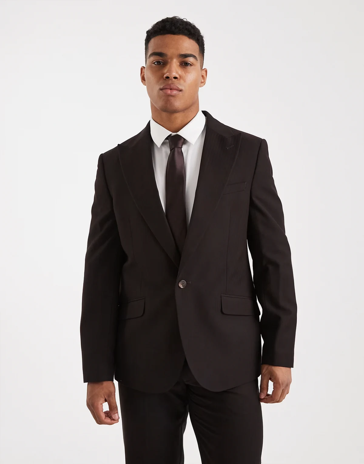 regular suit jacket in dark brown pinstripe