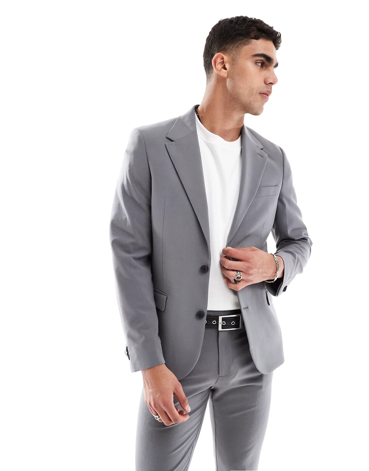 four way stretch skinny suit jacket in charcoal
