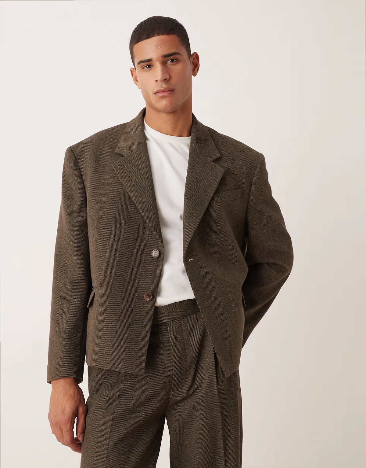oversized cropped suit jacket in brown