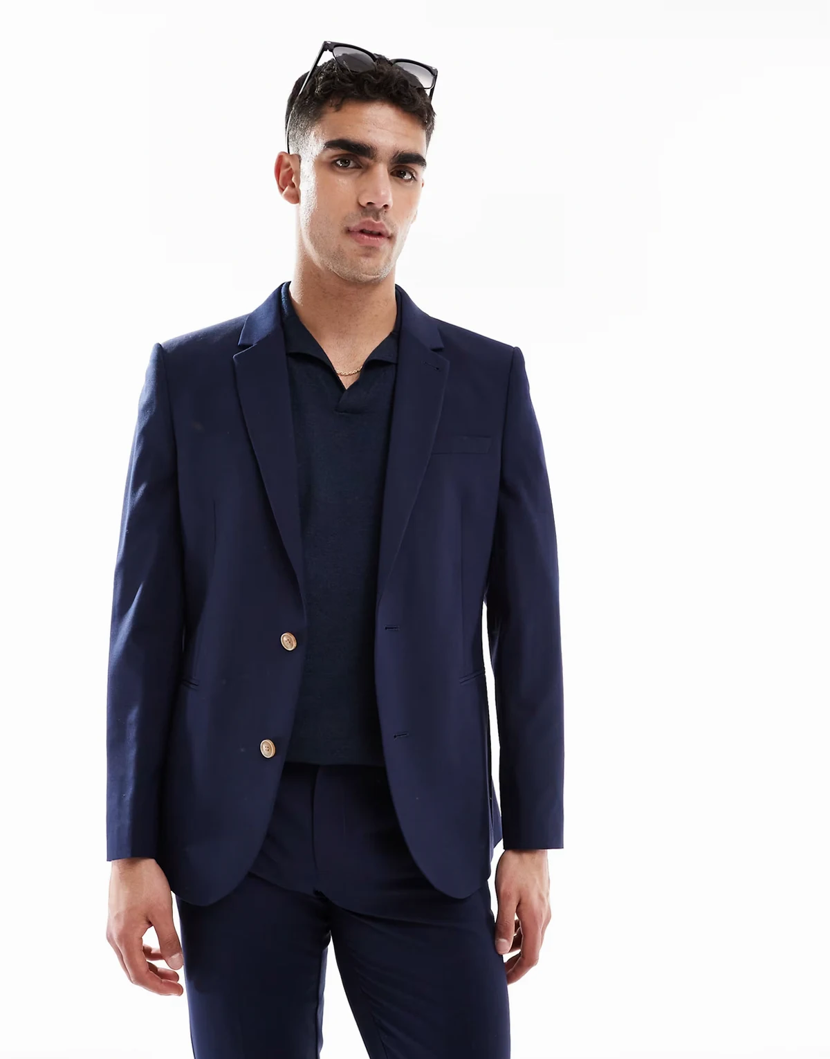 washable slim suit jacket with lightweight worsted wool in navy