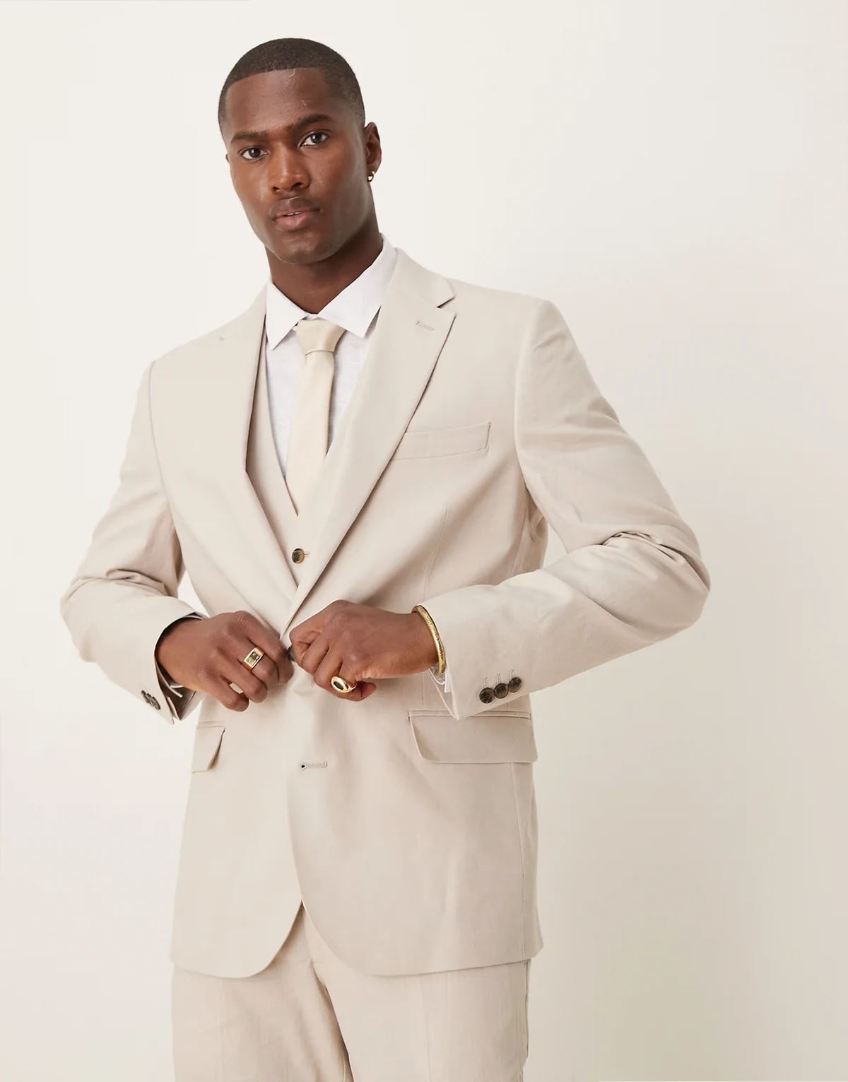 slim linen suit jacket in stone