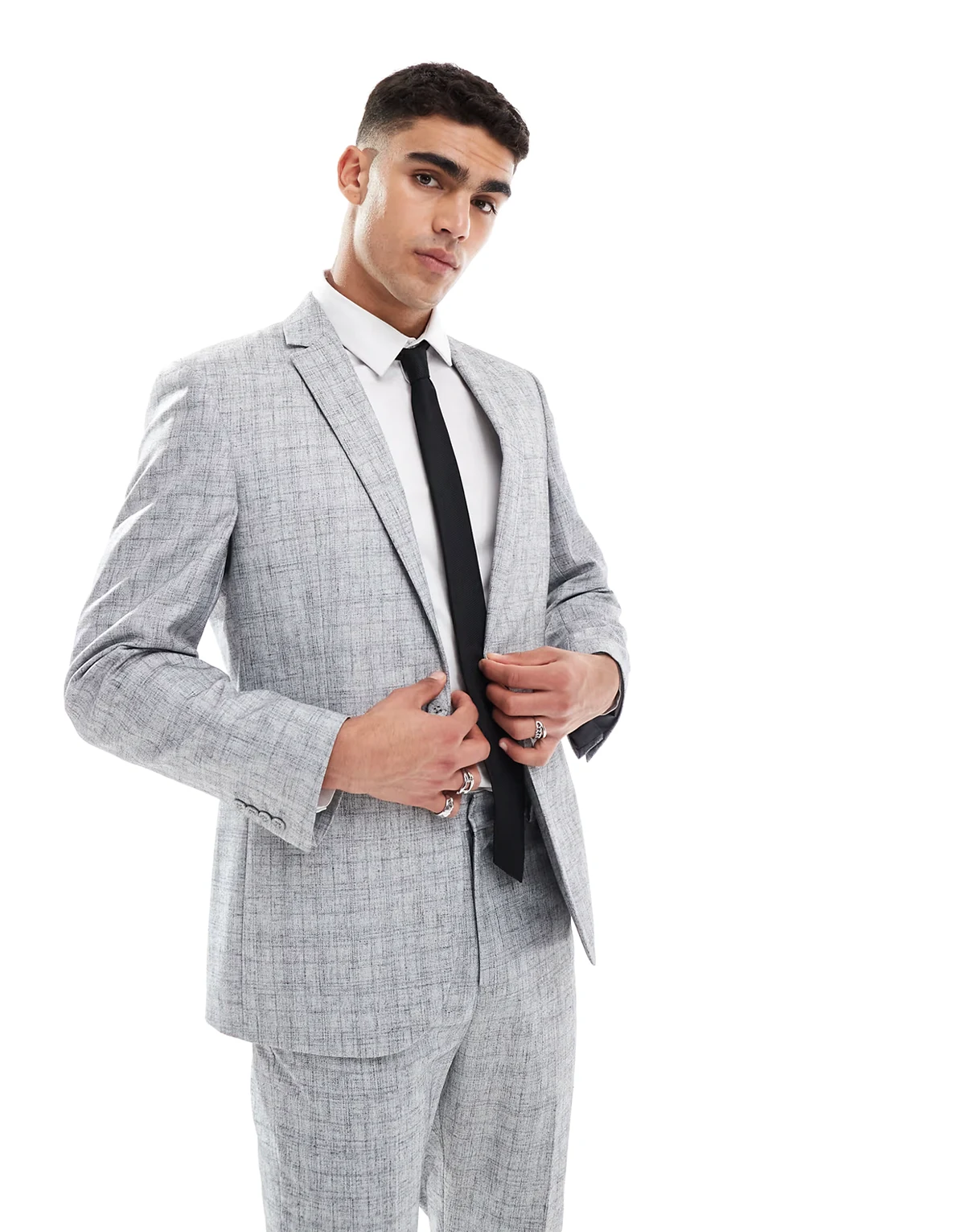 slim cotton blend suit jacket in light gray texture