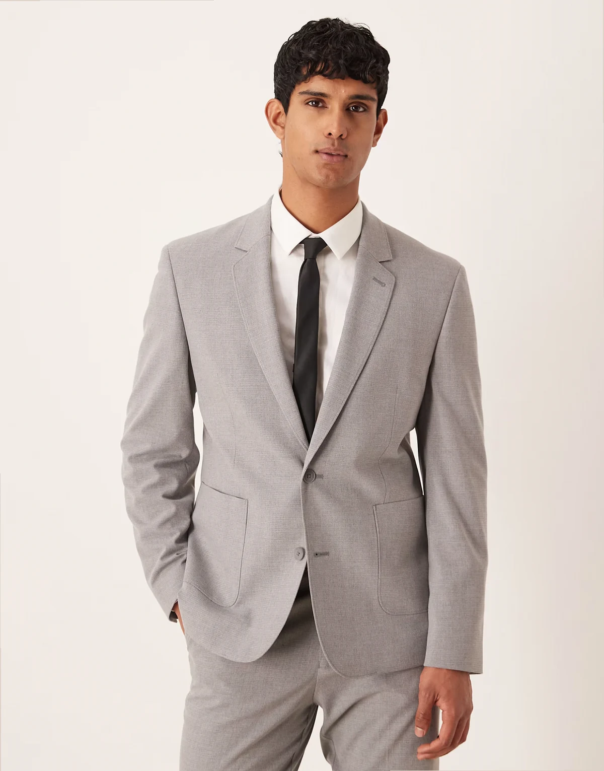 slim suit jacket in gray tonal houndstooth