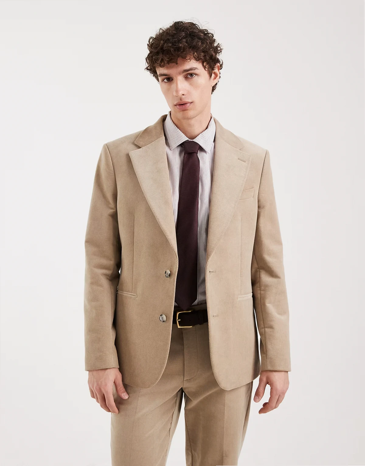 slim suit jacket in beige corduroy