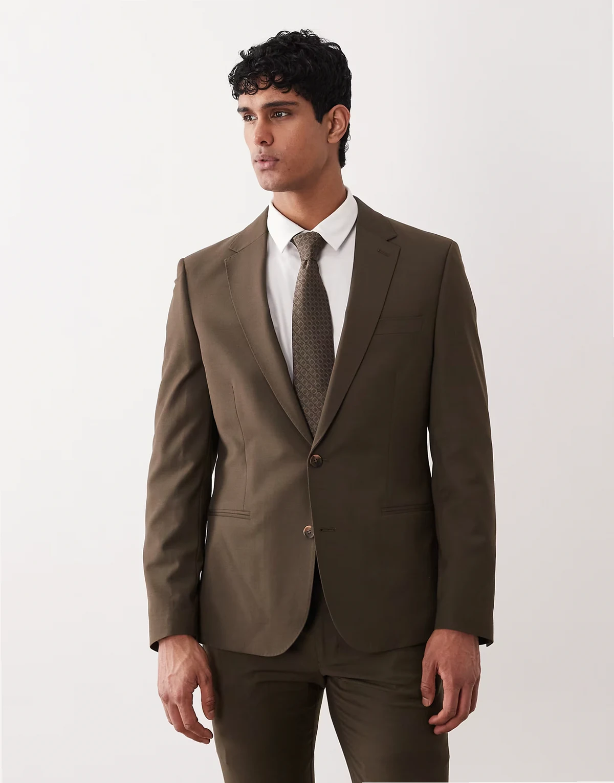 skinny suit jacket with washable wool in olive green