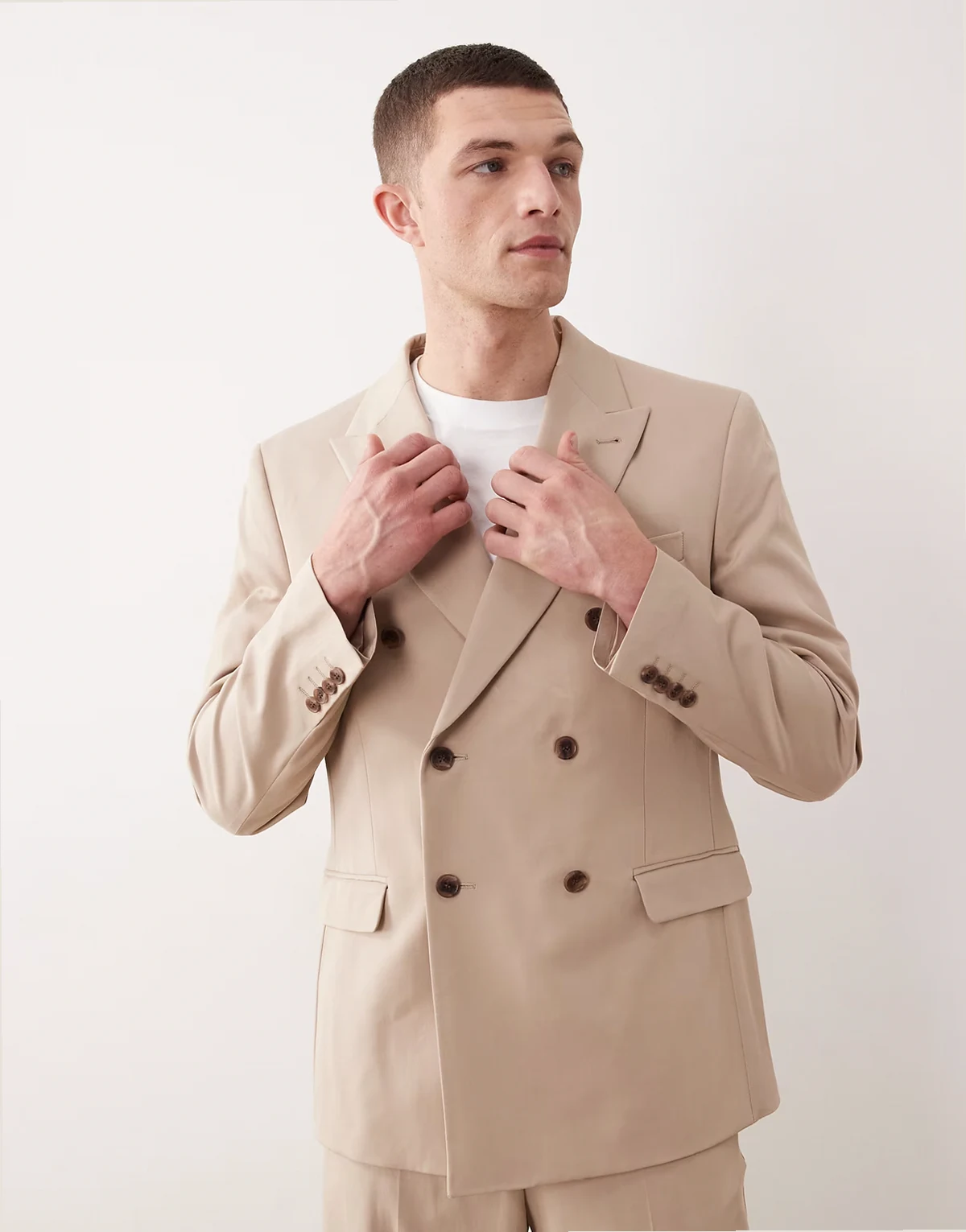 double breasted regular suit jacket in beige fine twill