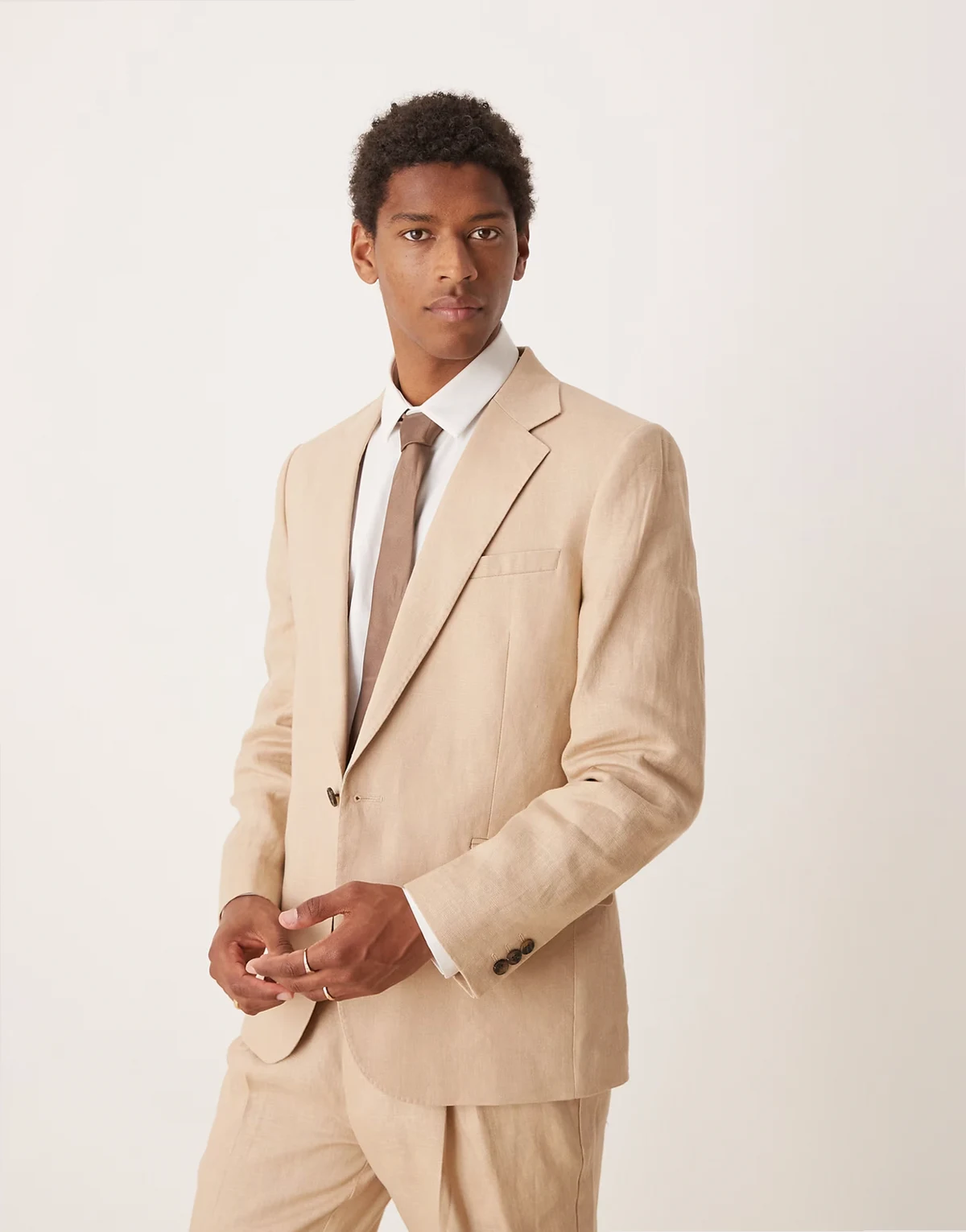 premium 100% linen slim suit jacket in stone