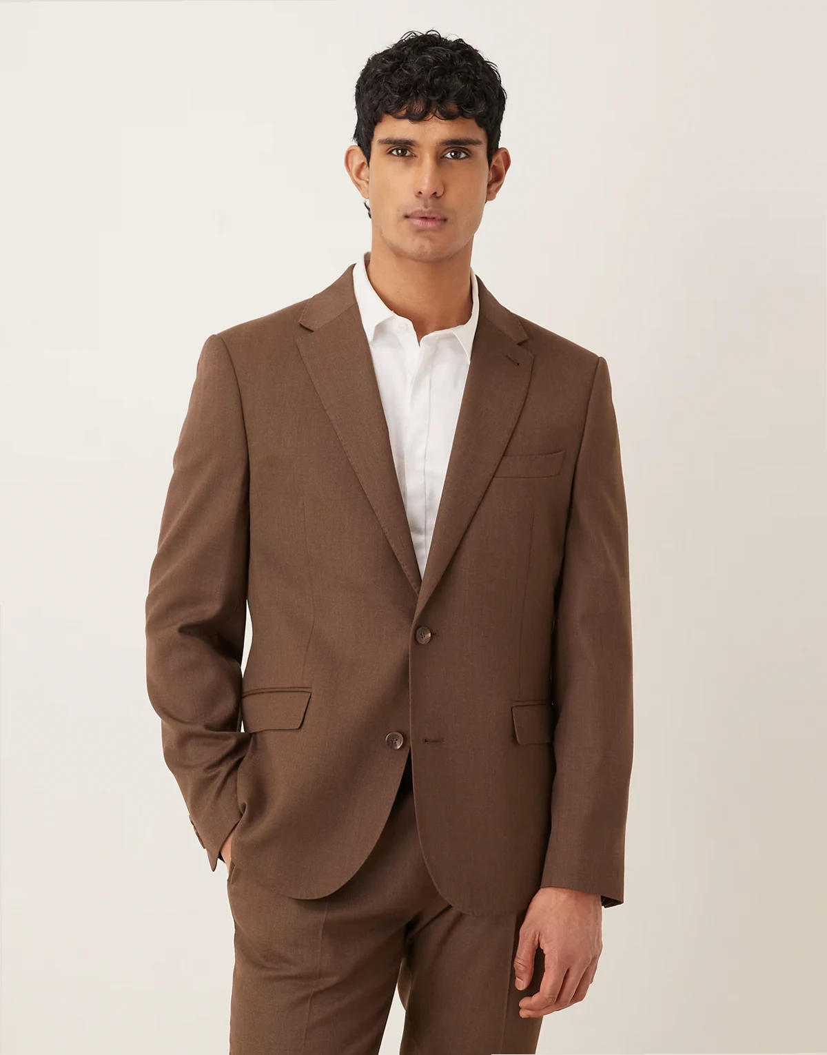 slim suit jacket in brown premium wool