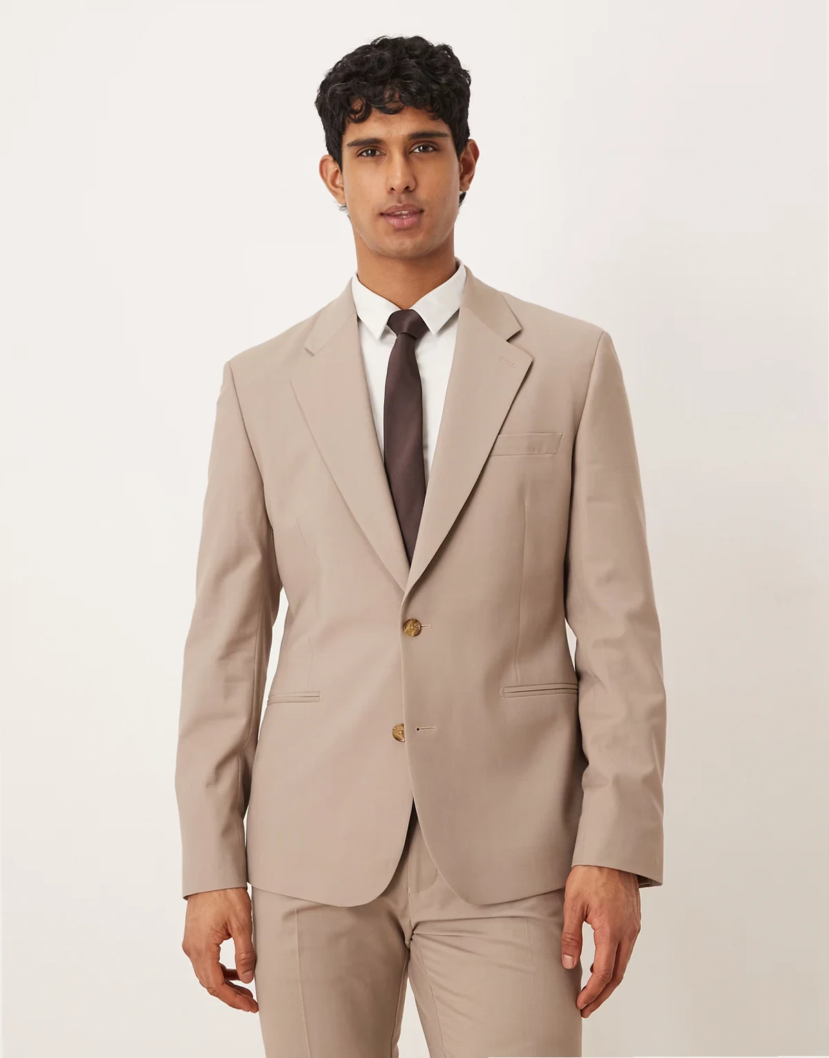 skinny wool rich suit jacket in beige
