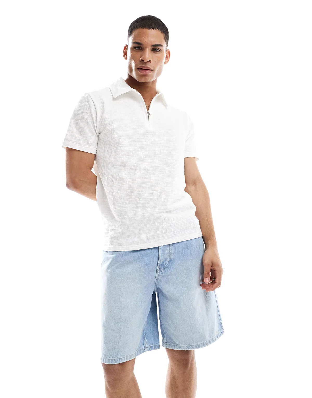 loose fit denim shorts in light blue wash