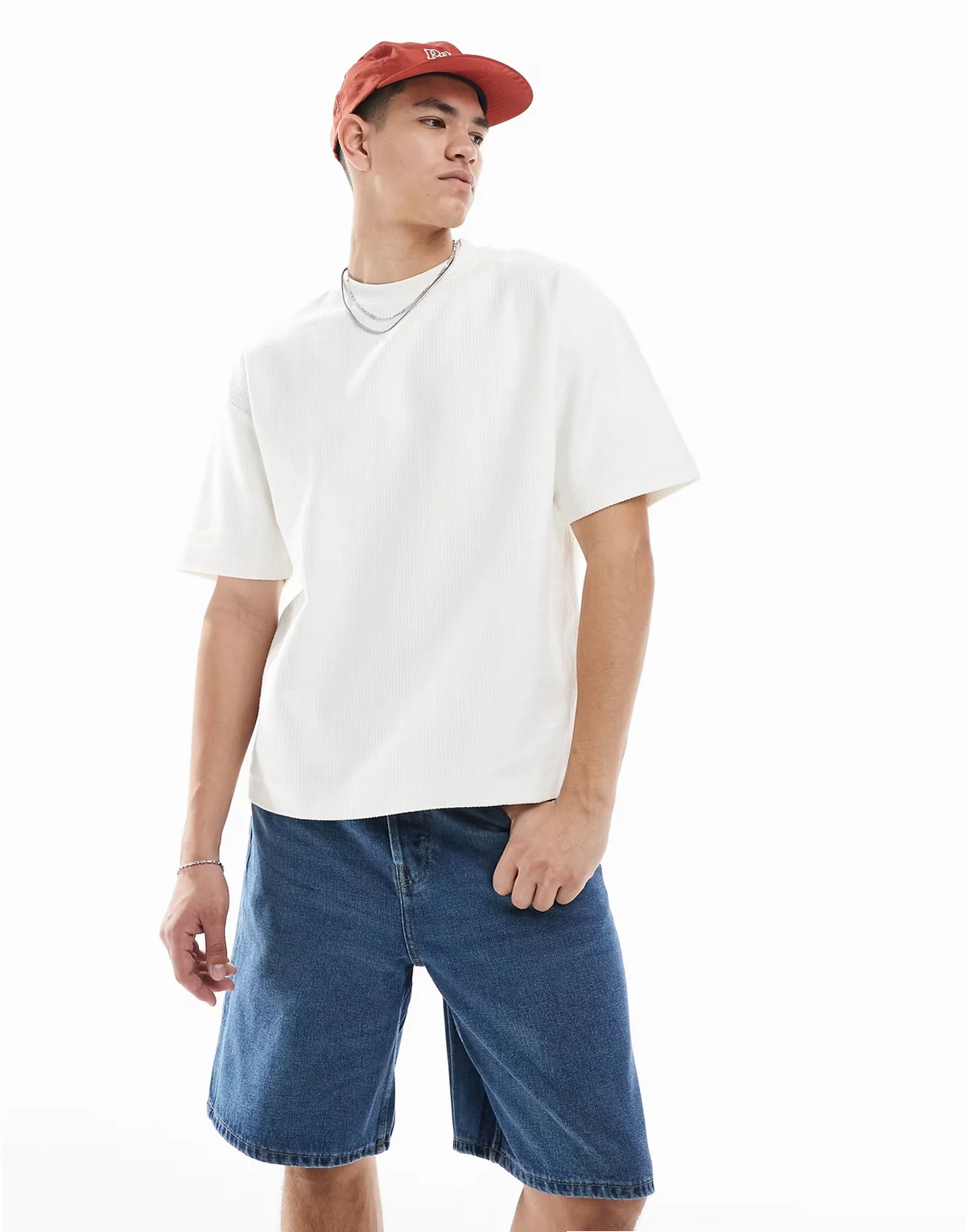 baggy denim short in mid blue