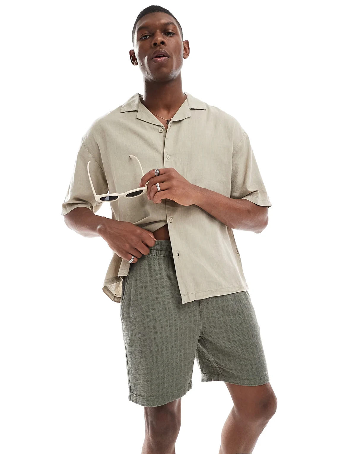 textured linen mix shorts in sage