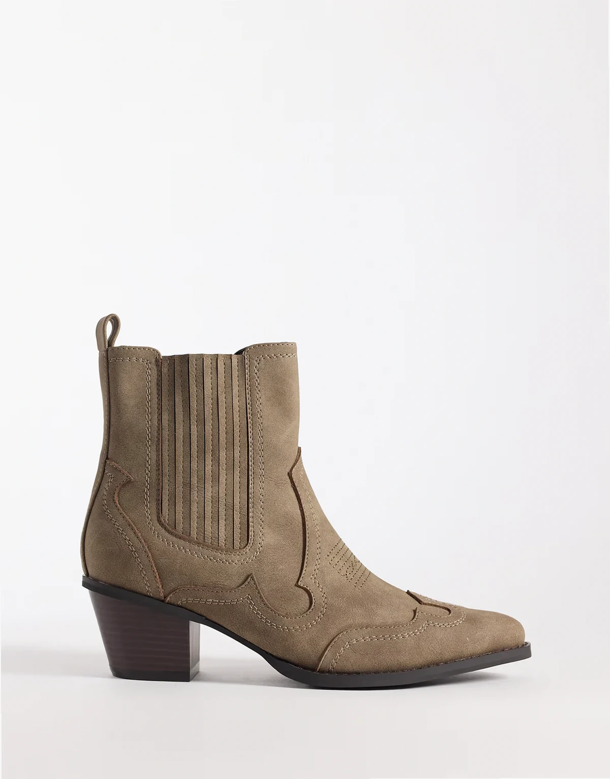– Western-Chelsea-Stiefel aus Wildlederimitat in Taupe mit kubanischem Absatz