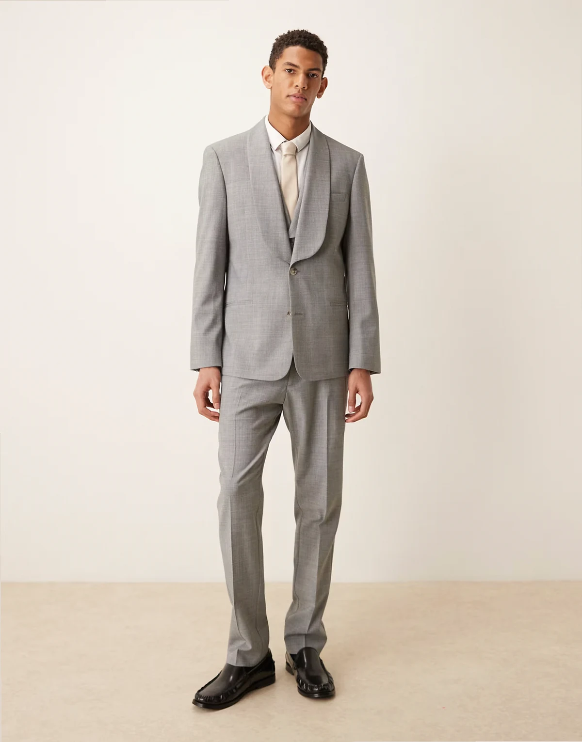 wool mix slim suit pants in heather gray