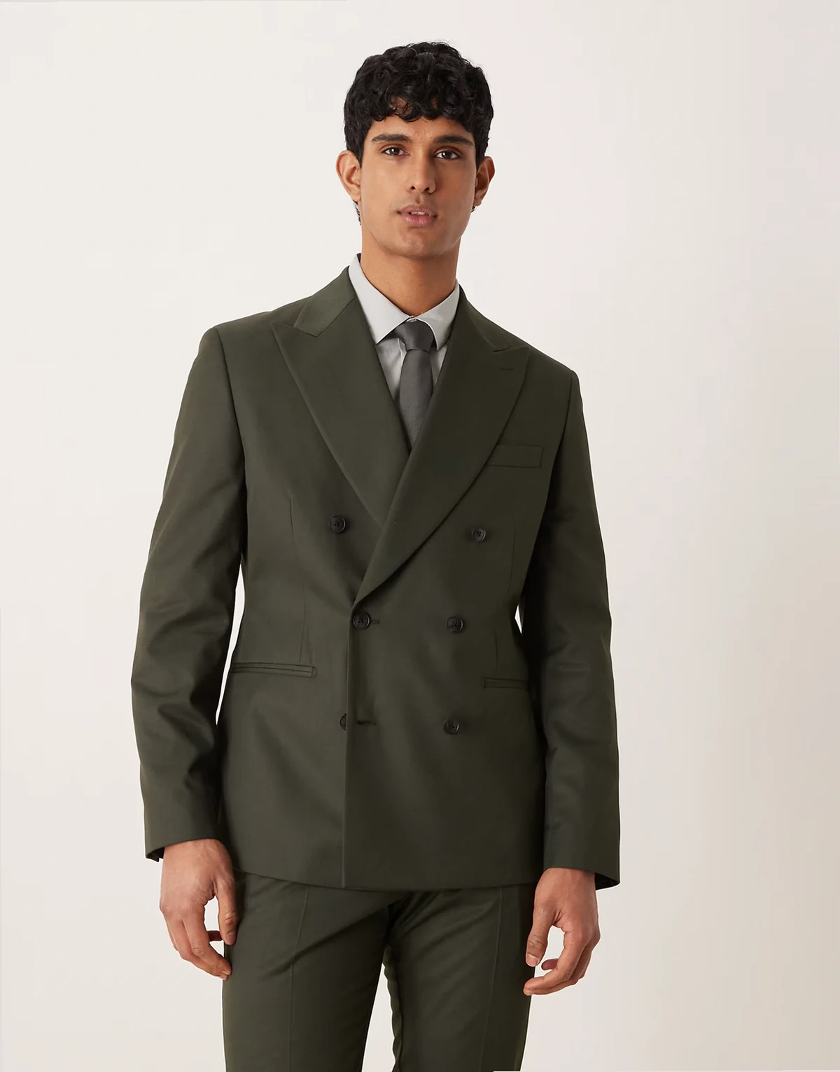 slim suit jacket in dark green twill