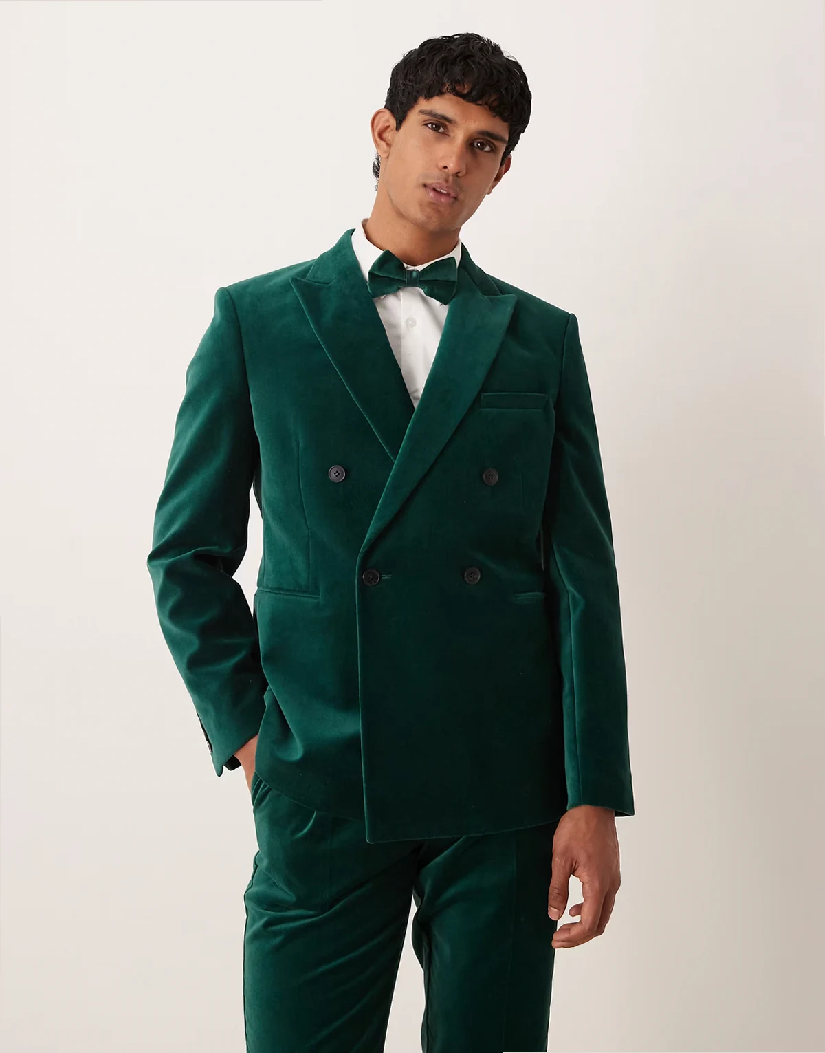 slim double breasted suit jacket in cotton velvet
