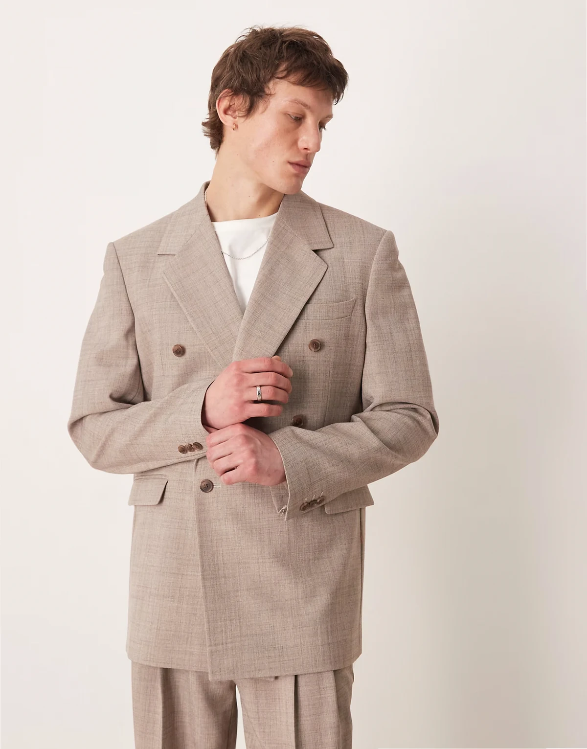 ASOS DEISGN relaxed square shoulder suit jacket in beige crosshatch