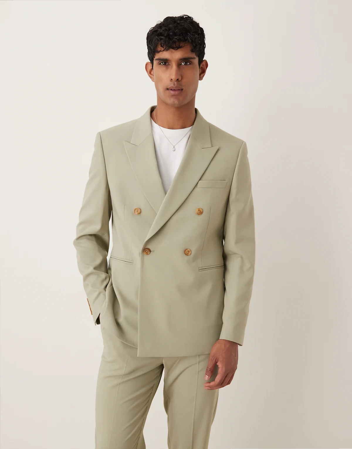 double breasted regular suit jacket in light green