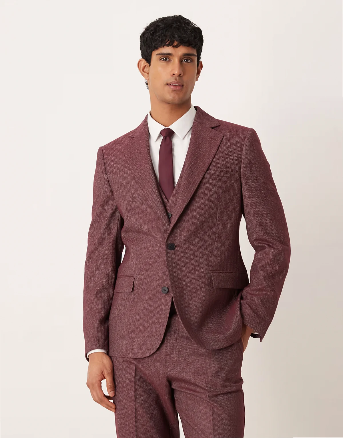 slim suit jacket in burgundy herringbone