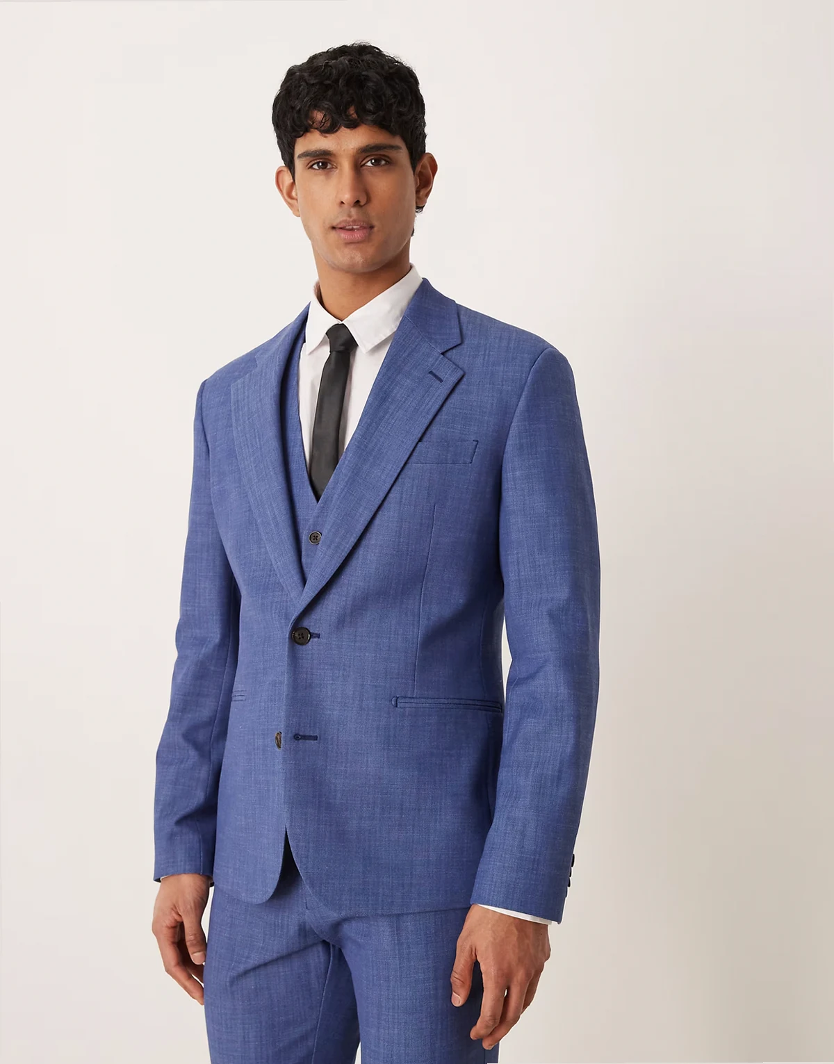 skinny suit jacket in slubby blue