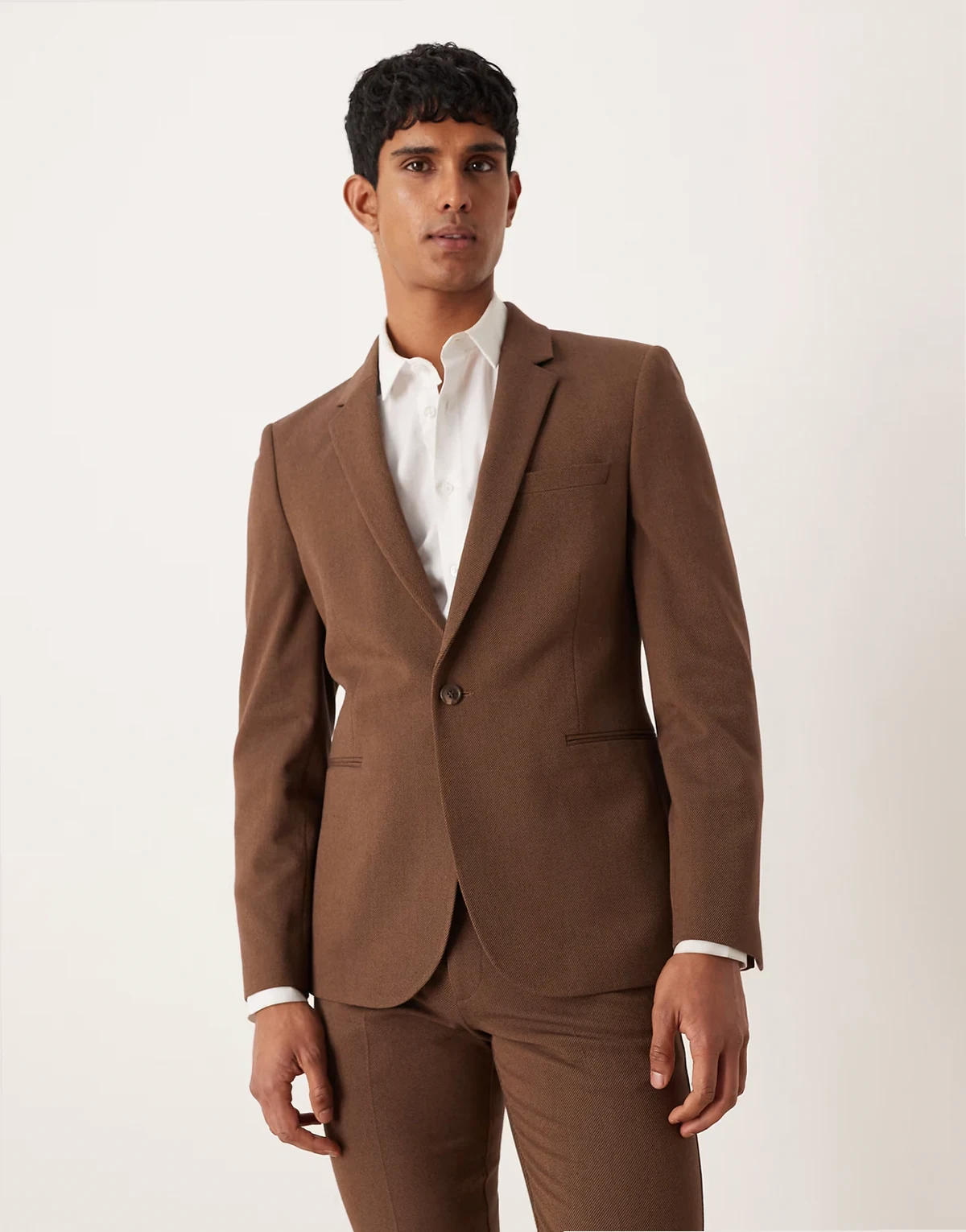 skinny suit jacket in brown twill