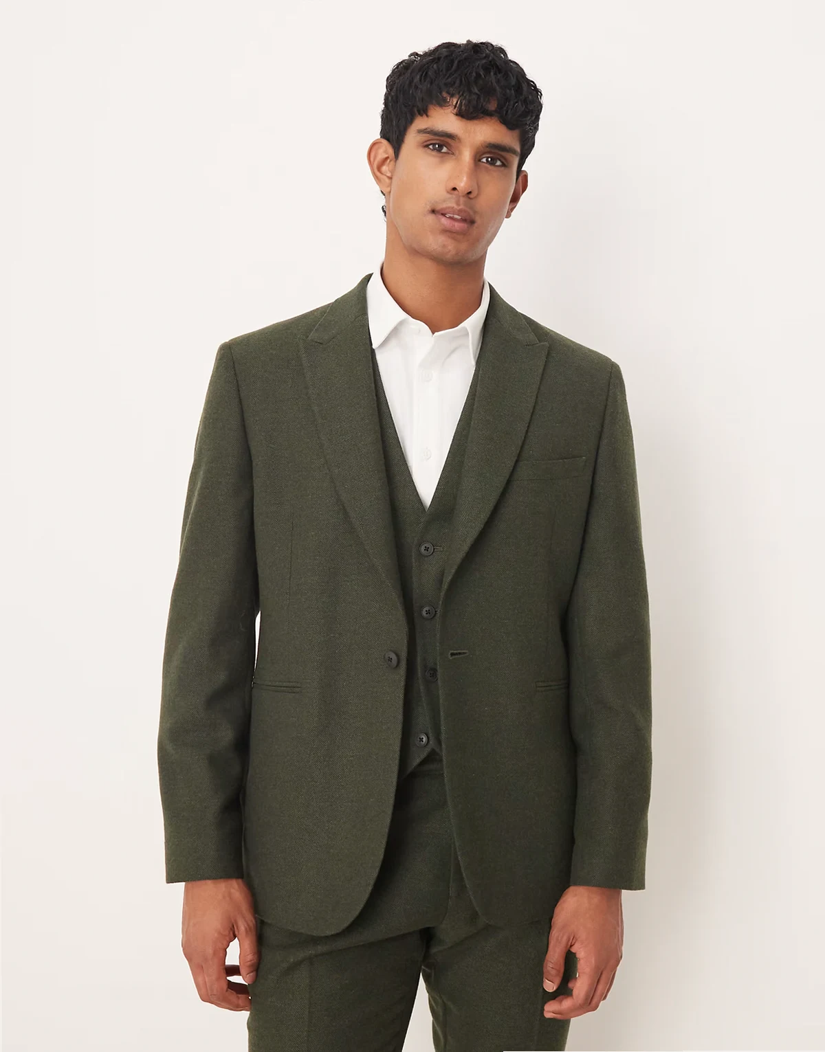 slim herringbone suit jacket with wool in dark green
