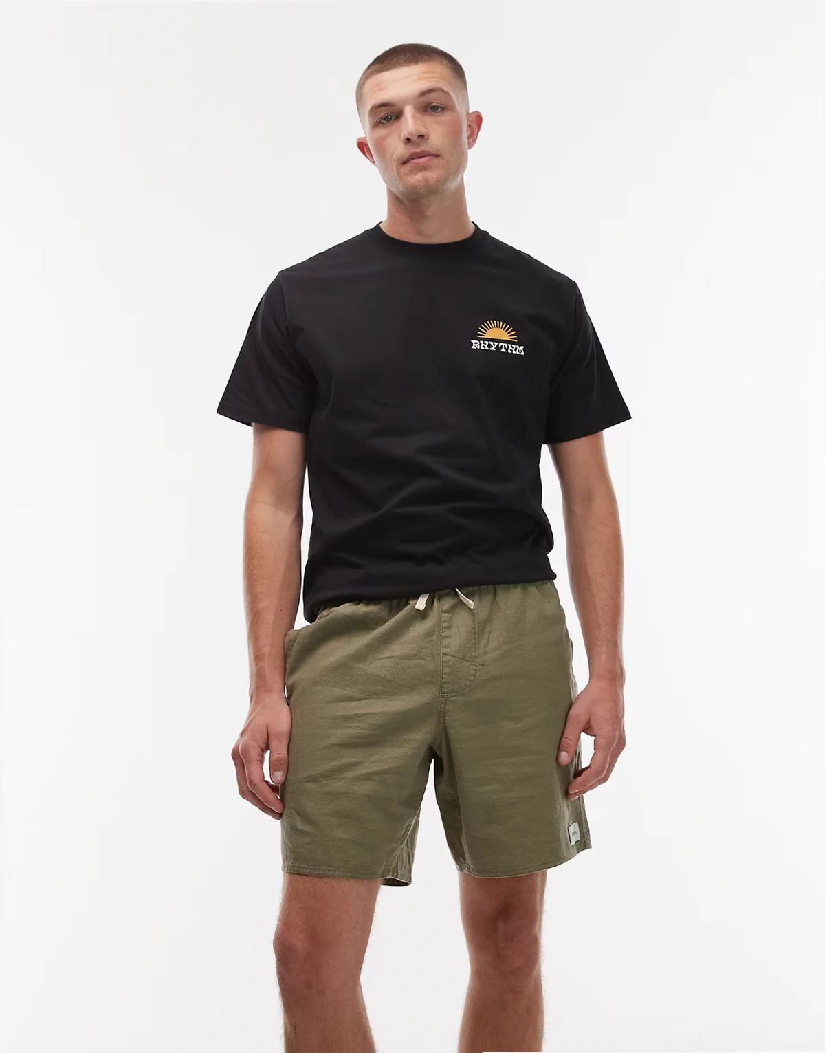classic linen blend jam shorts in olive
