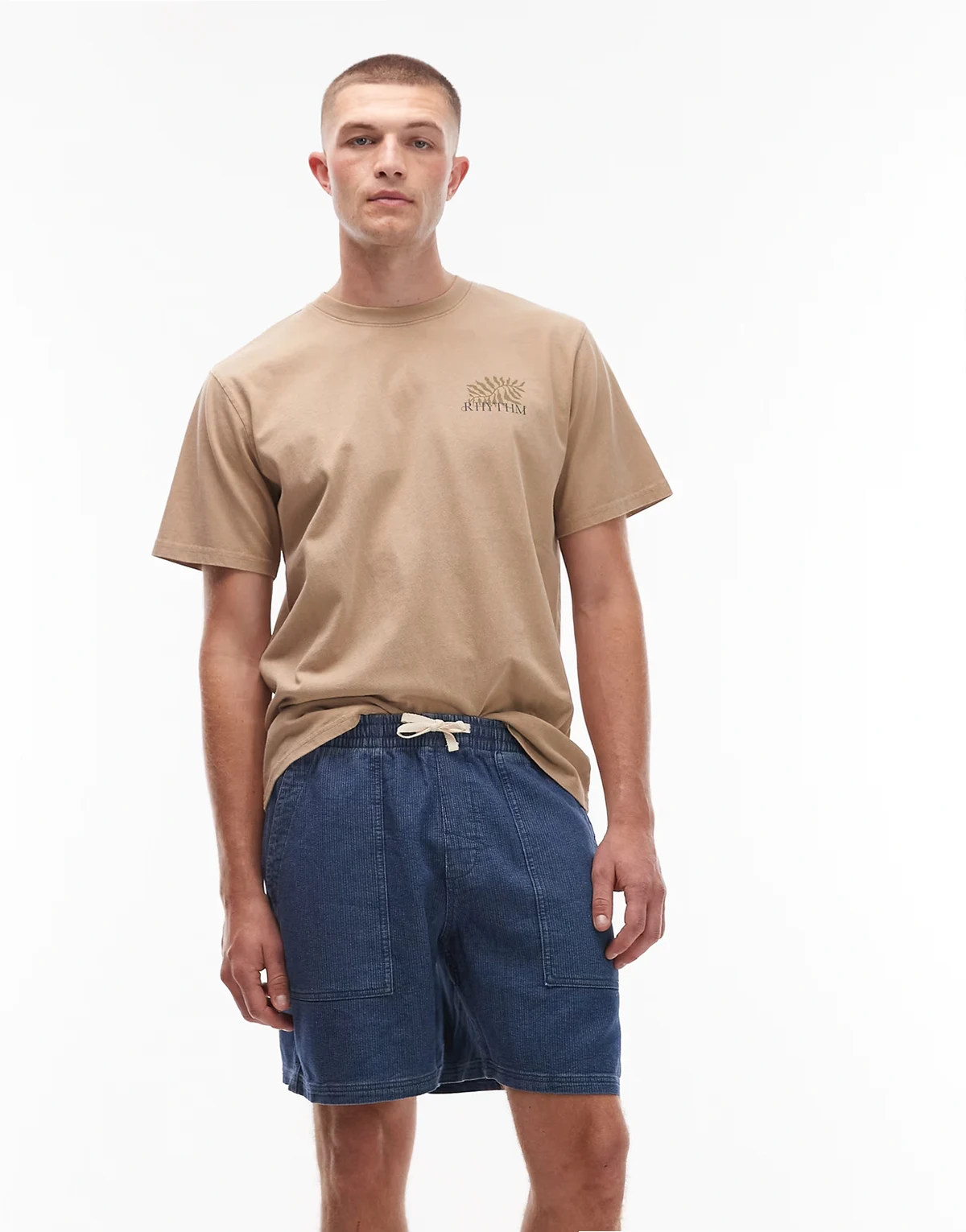 textured relaxed shorts in indigo blue