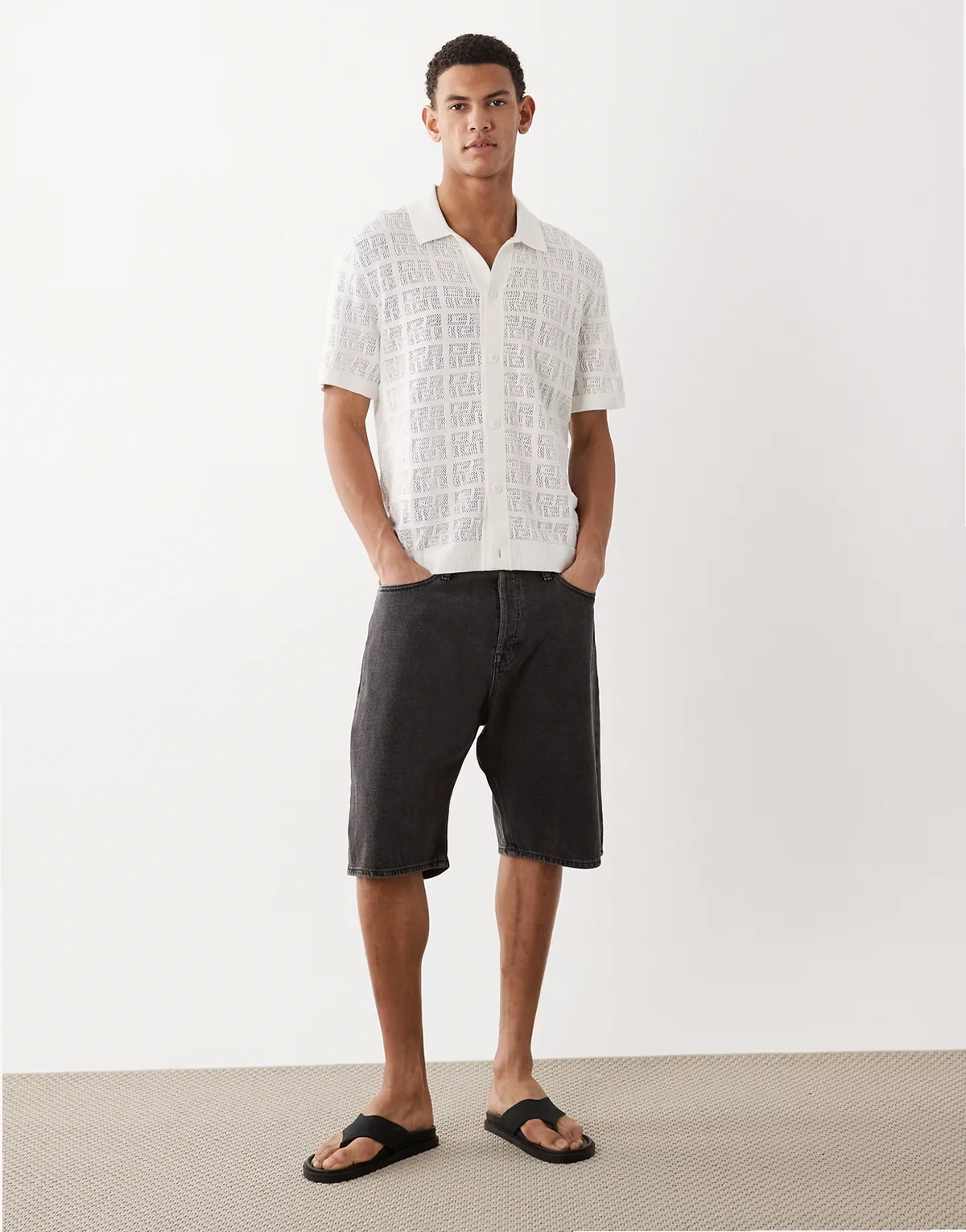 – Alex – Czarne sprane szorty jeansowe baggy