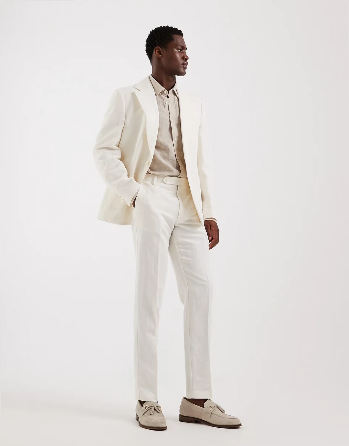 mix & match linen rich slim suit pants in cream