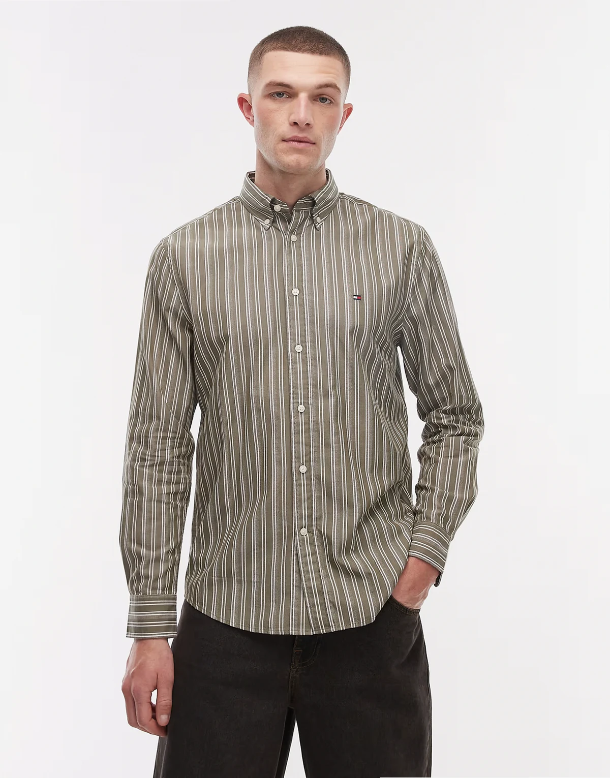 – Flex – Popeline-Hemd in gestreiftem Khaki
