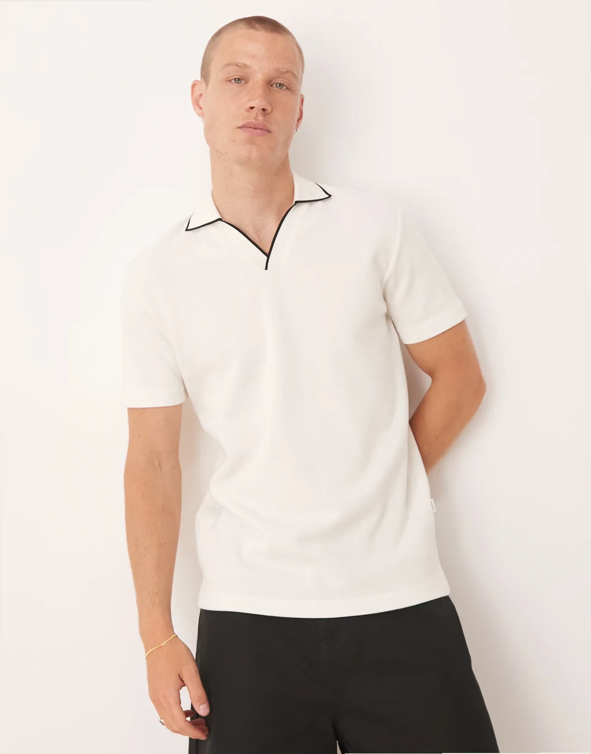 split neck polo shirt in cream