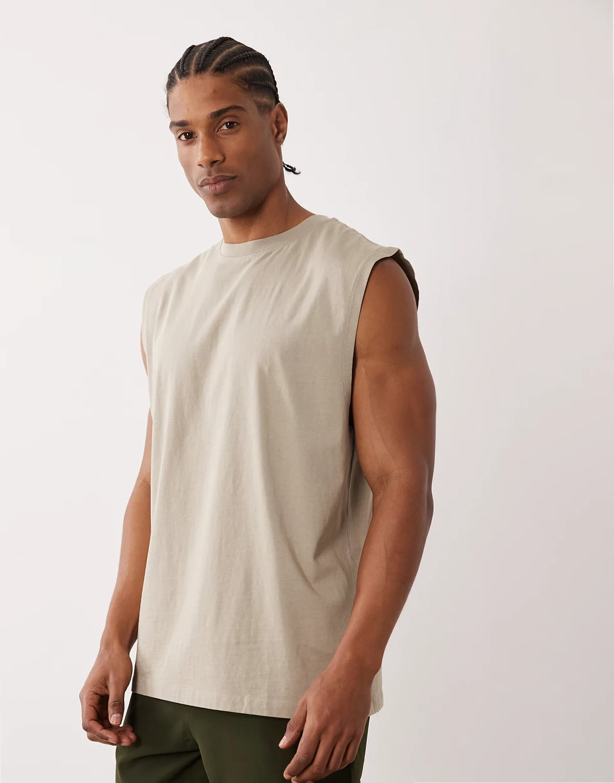 Icon cotton oversized pump training tank with quick dry finish in washed greige