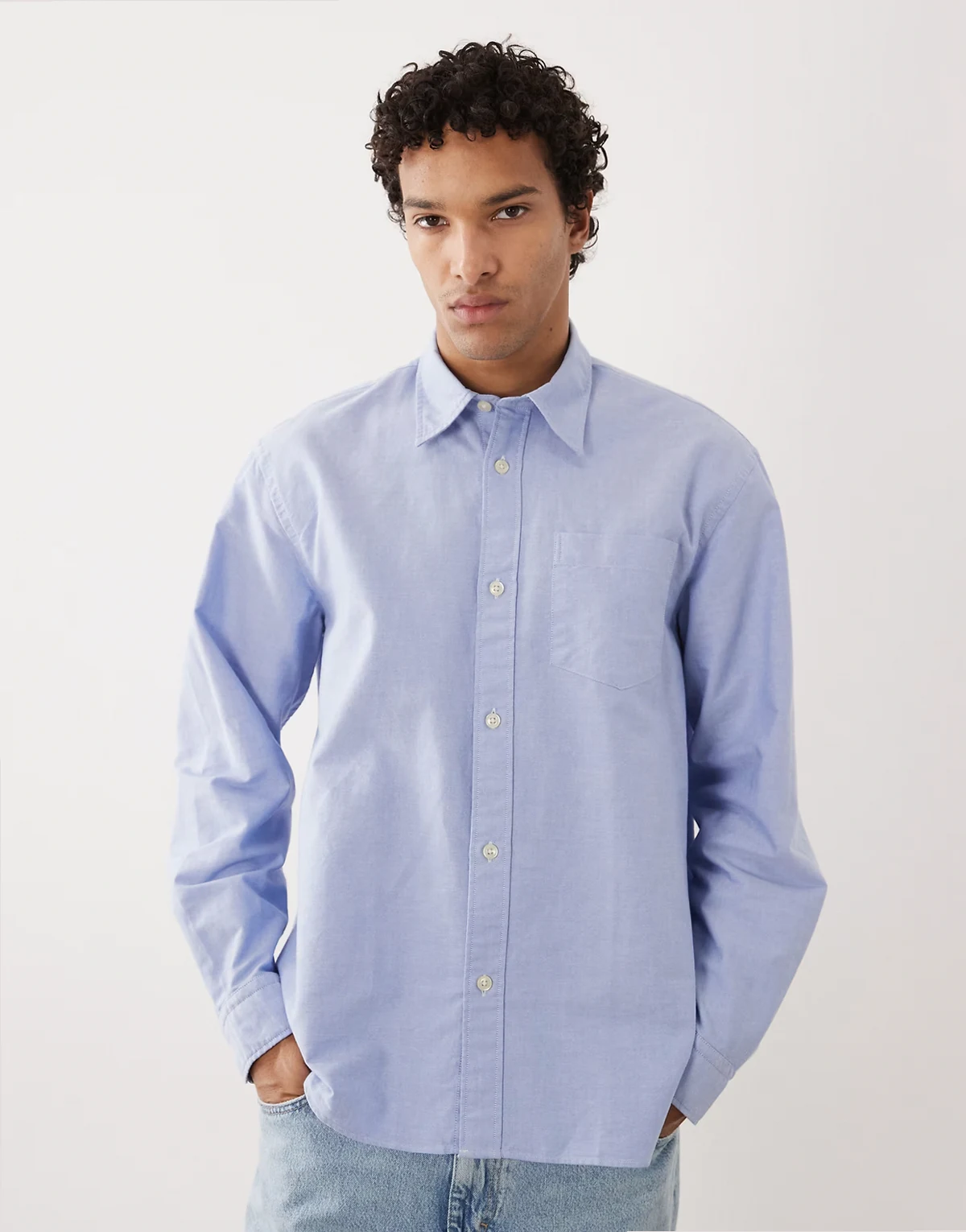100% cotton long sleeve shirt in light blue