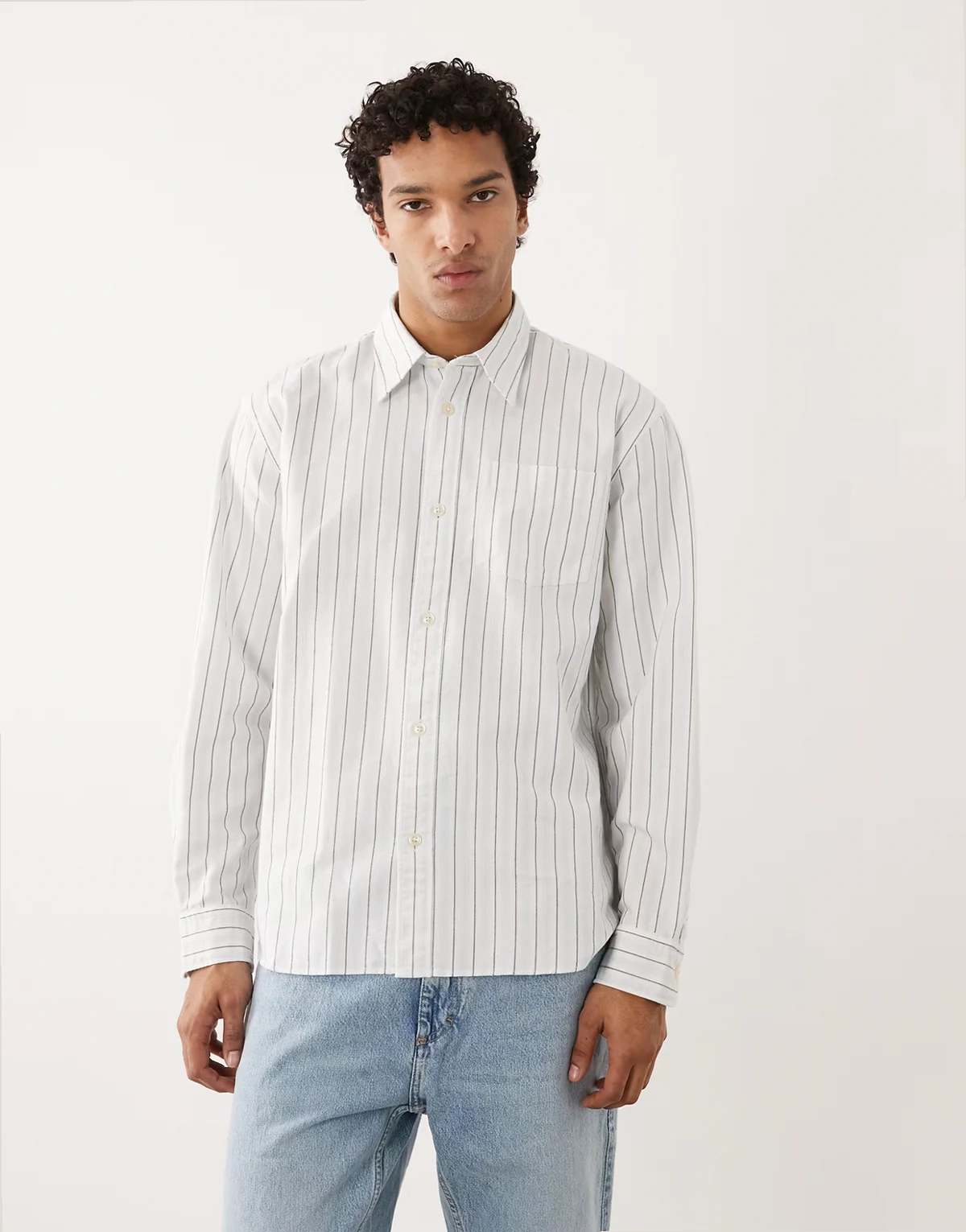 100% cotton long sleeve shirt in white stripes